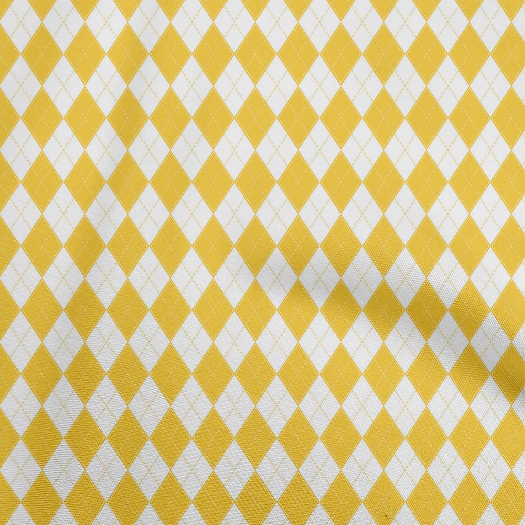 oneOone Cotton Poplin Yellow Check Argyle Print Fabric by The Yard - 56