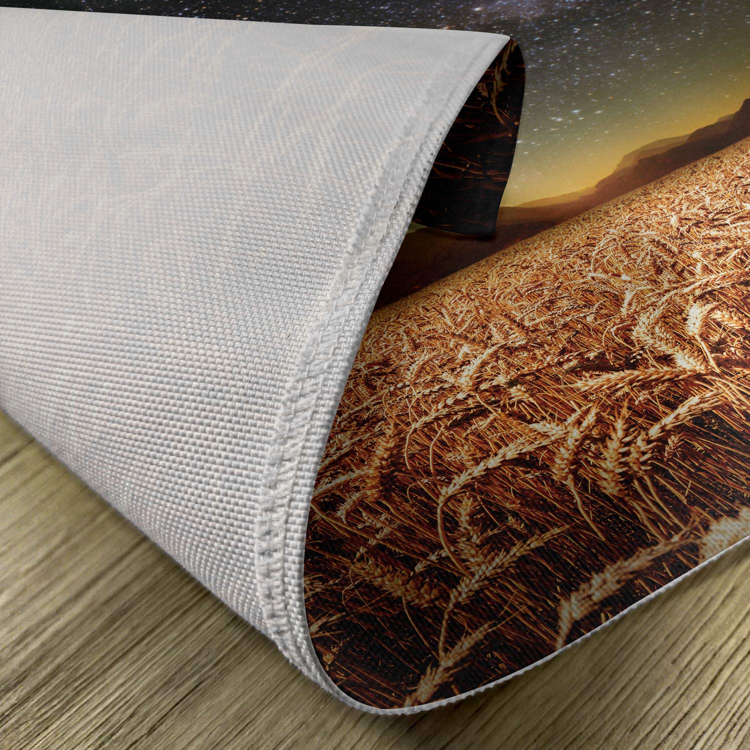 Ambesonne Space-Themed Place Mats Set of 4 - Wheat Field Meadow Under Star Clusters Twilight Harvesting Rural Art Print - Washable Fabric Table Mats for Dining Room & Kitchen Decor in Tan Grey - Perfect for Dinner Parties, Family Gatherings & Home Decor