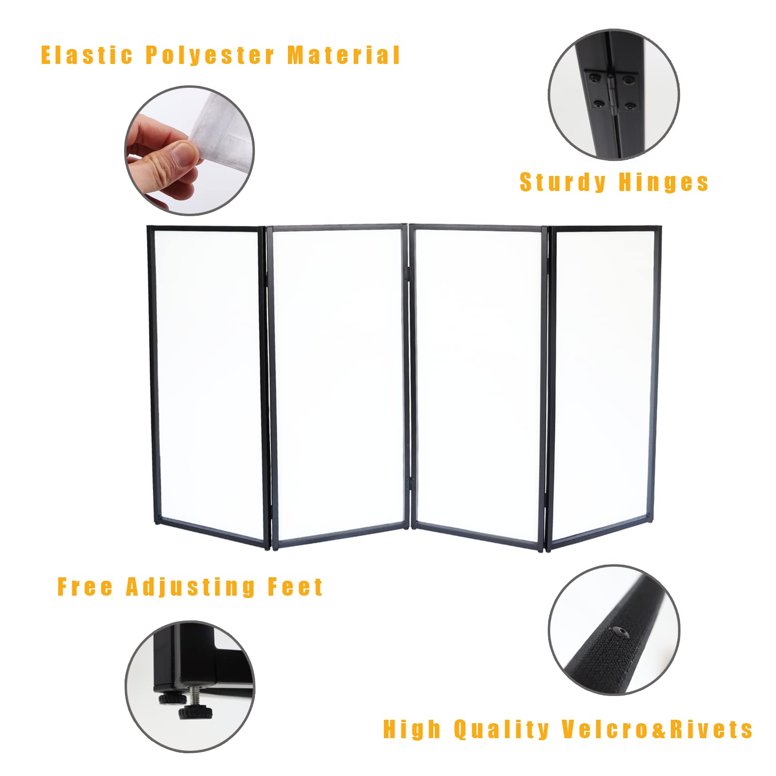 Portable DJ Booth Facade - White & Black Foldable DJ Screen with Carry Bag | Video Light Projector Display Panel for Events, Weddings & Nightclubs | Easy Setup & Transport