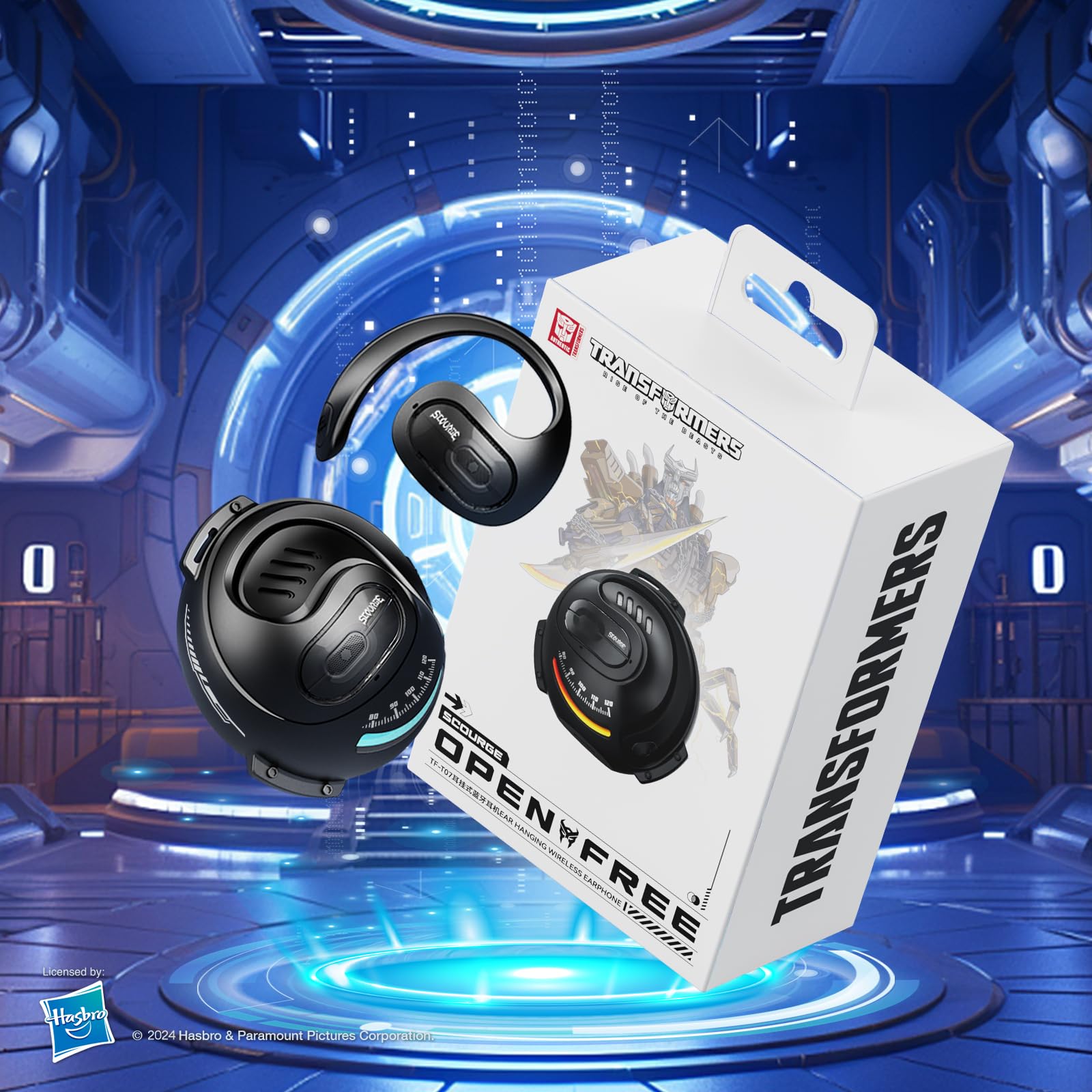Transformers Open Ear Wireless Bluetooth 5.4 Headphones - IPX5 Waterproof, Noise Cancelling Gaming Earbuds with Mic & Earhooks for Android/iOS (Black) - Perfect for Running, Sports & Outdoor Activities