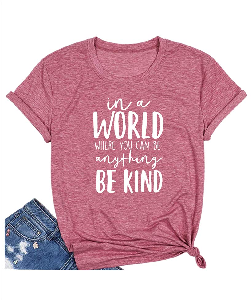 Qrupoad Women's 'Be Kind' Inspirational Graphic T-Shirt - Soft Cotton Comfort Tee for Everyday Wear, Casual Outfits & Motivational Gifts