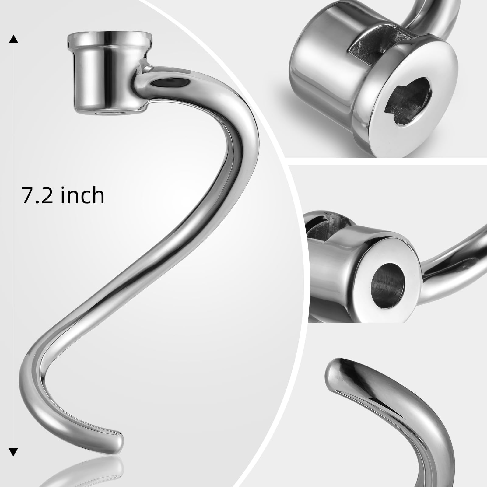 Stainless Steel Spiral Dough Hook Attachment for KitchenAid 6QT Bowl-Lift Stand Mixers - Compatible with KV25G0X, KP26M1X & Pro 600 Series - Dishwasher Safe - Perfect for Baking Bread, Pizza Dough & Pastries