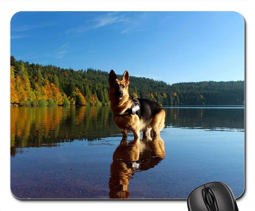 Premium Gaming Mouse Pad with Non-Slip Base - Lake Berger Pet Nature Water German Shepherd Design - Perfect for PC, Laptop, Office & Esports Gaming Setup