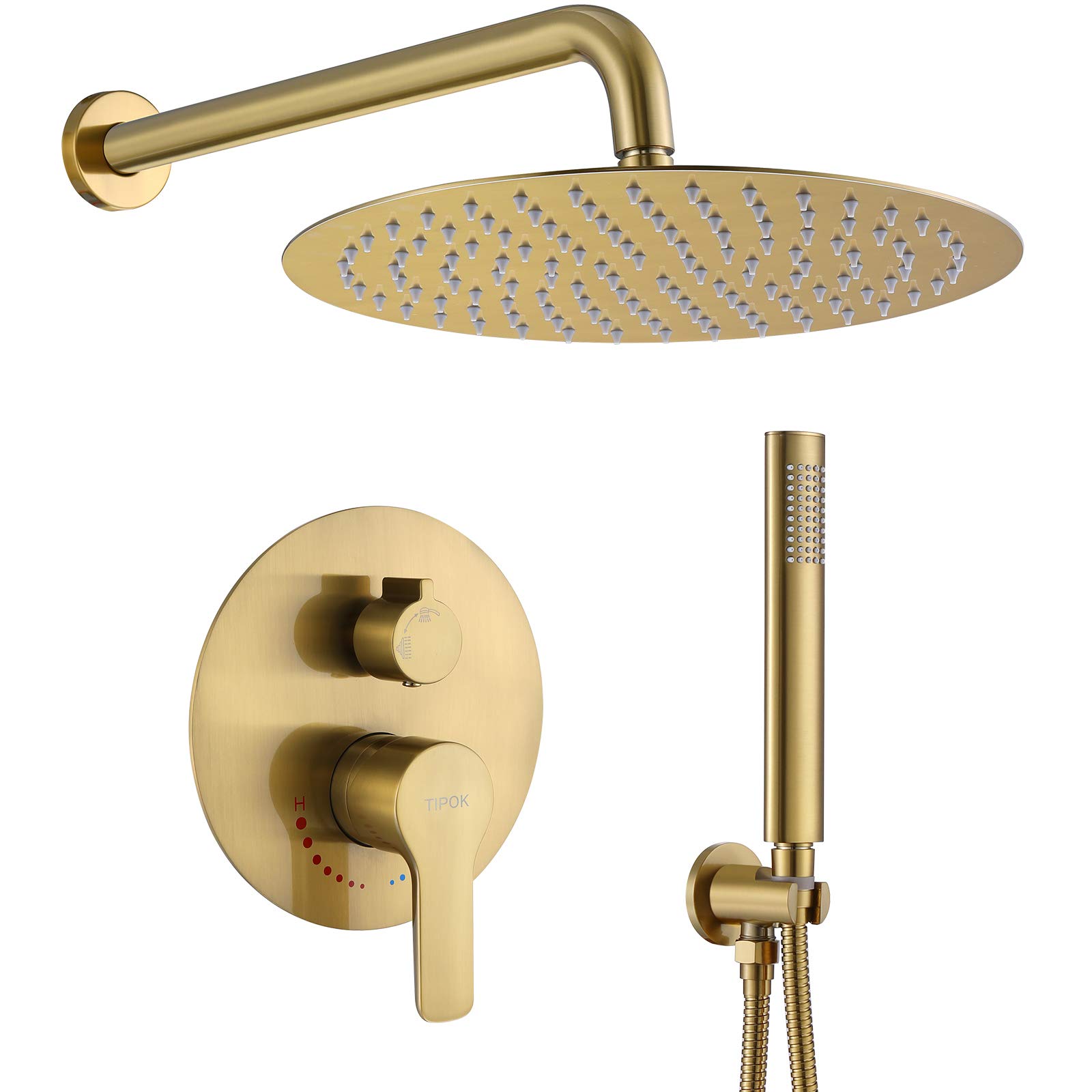 Premium Brushed Gold Shower System - 12 Inch High Pressure Rain Shower Head with Handheld Sprayer, Wall Mounted Rainfall Mixer Combo Set for Modern Bathrooms | Perfect for Spa-Like Experience & Luxury Home Renovation