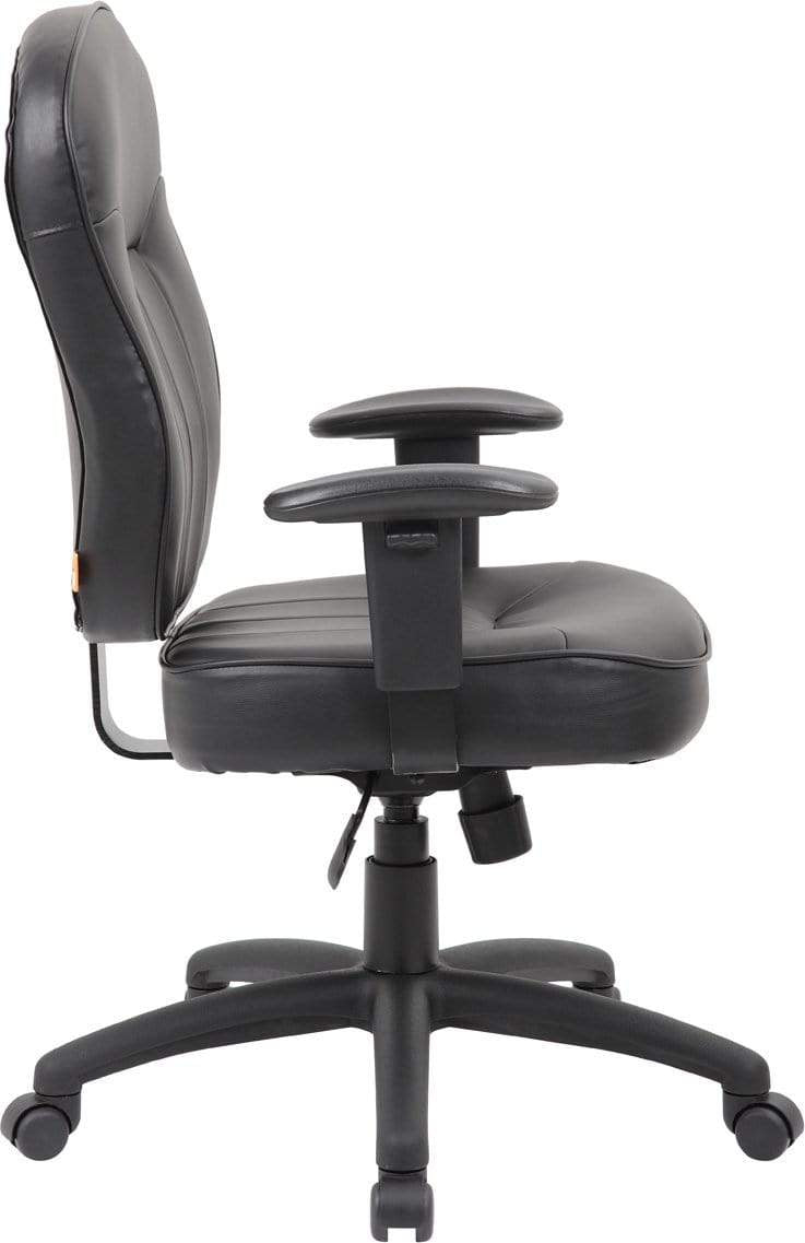 Premium Boss Black Leather Task Chair with Adjustable Arms [B1562] - Ergonomic Office Chair for Home & Executive Workspaces