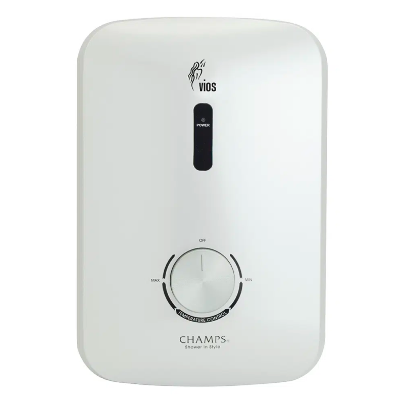 Champs Vios Silver Copper Inner Tank Instant Water Heater with Shower Set - Fast Heating Electric Water Heater for Bathroom, Kitchen & RV Use