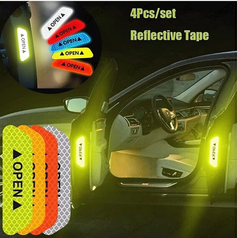 Colorsole® 4-Pack Orange Reflective Car Door Safety Warning Decals - Universal Fit for BMW X3, X5 & Most Vehicles - Enhance Night Visibility for Parking & Roadside Safety