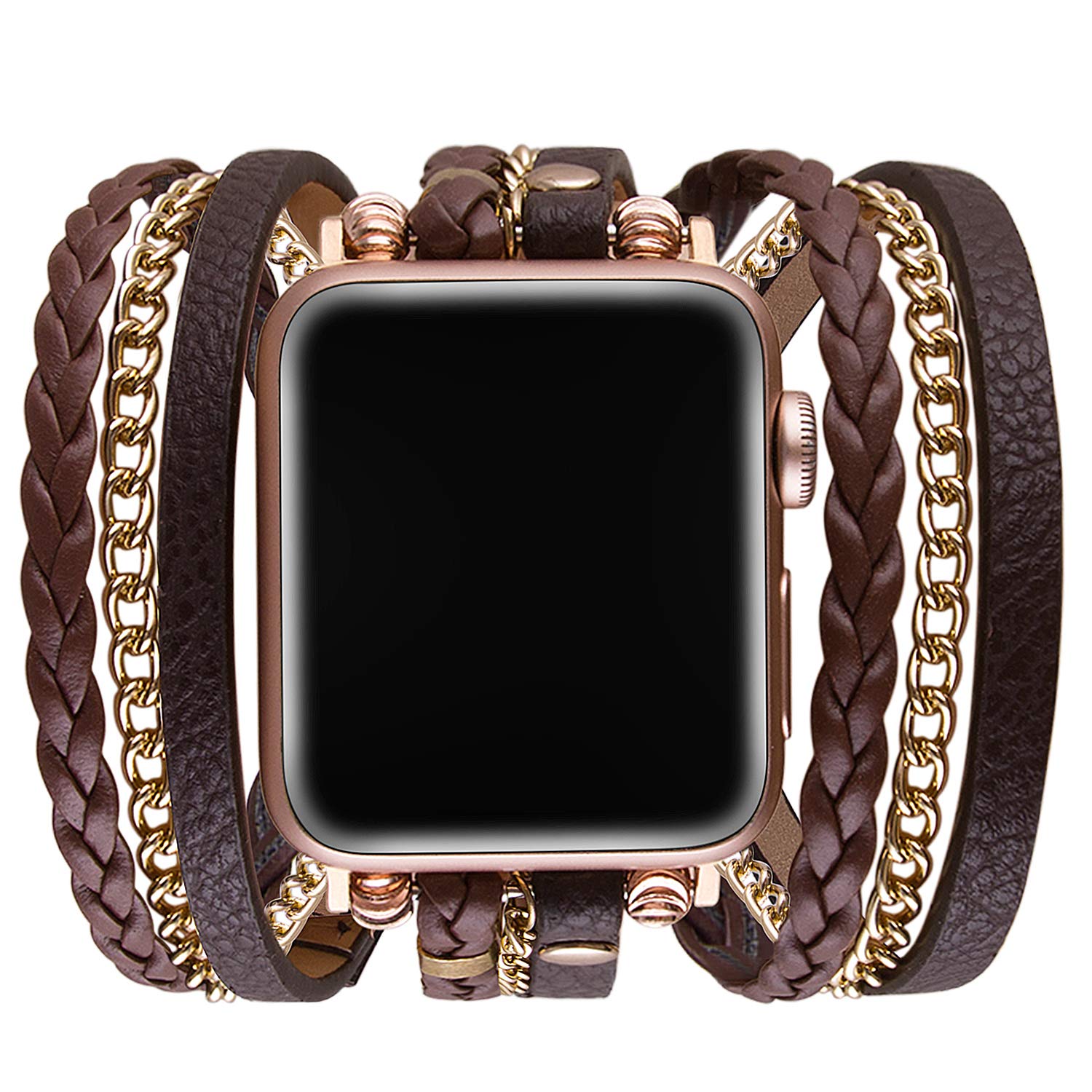 Premium Leather Apple Watch Bands for Women - Compatible with Apple Watch Ultra, Series 8/7/6/5/4/3/2/1 & SE (38mm-49mm) - Western Boho Style Wrap Bracelet Strap for Fashion & Daily Wear