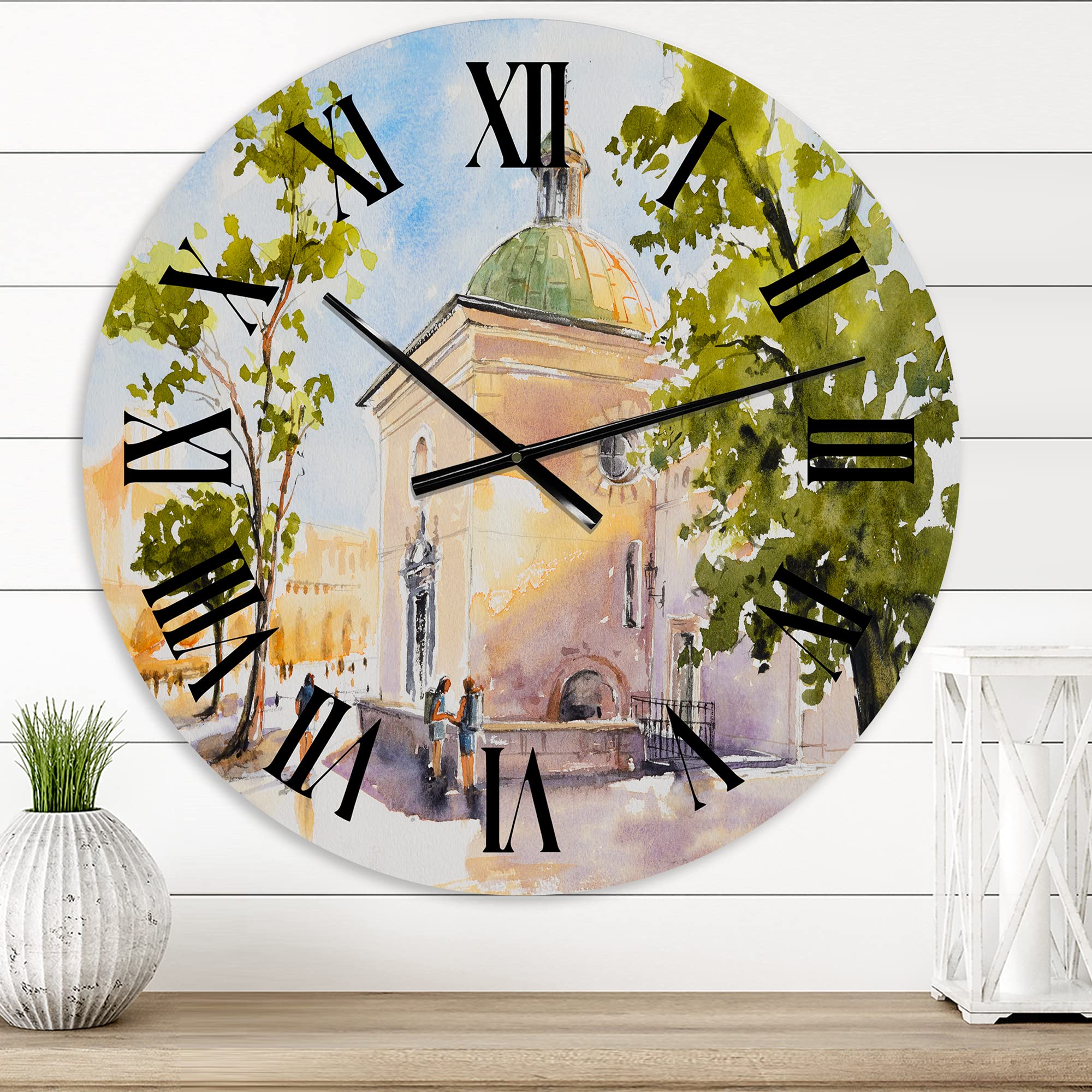 Rustic Church Village Landscape Wall Clock - Large Country Farmhouse Decor for Living Room, Kitchen, Bedroom - Perfect for Home, Office & Cabin Decor