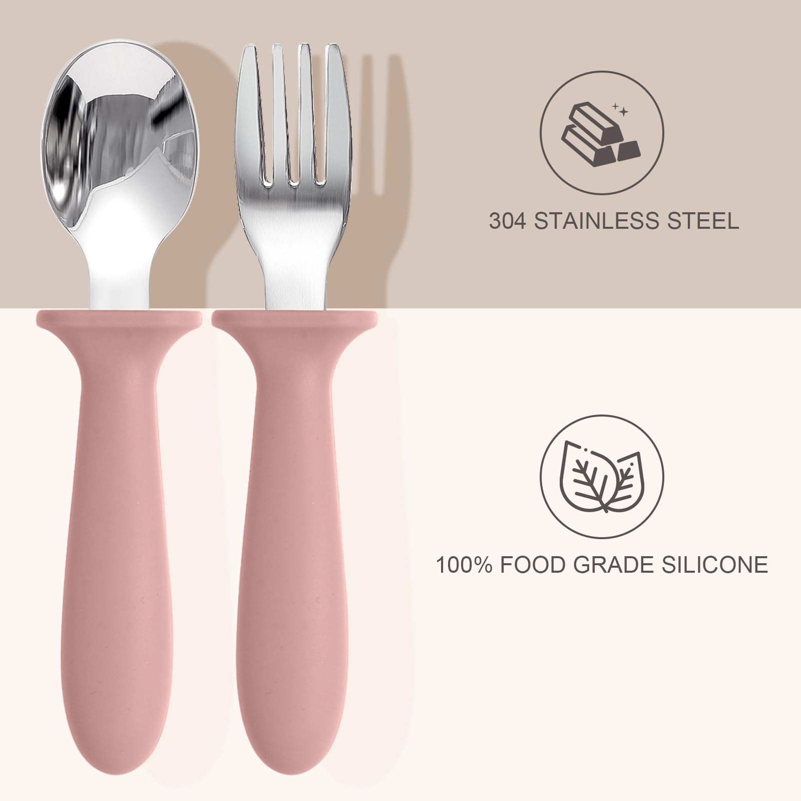 **6-Pack Toddler Spoons and Forks Set - BPA-Free, 18/8 Stainless Steel Kids Silverware with Soft Silicone Handle - Dishwasher Safe for Babies & Toddlers - Perfect for Mealtime, Travel & Daycare**