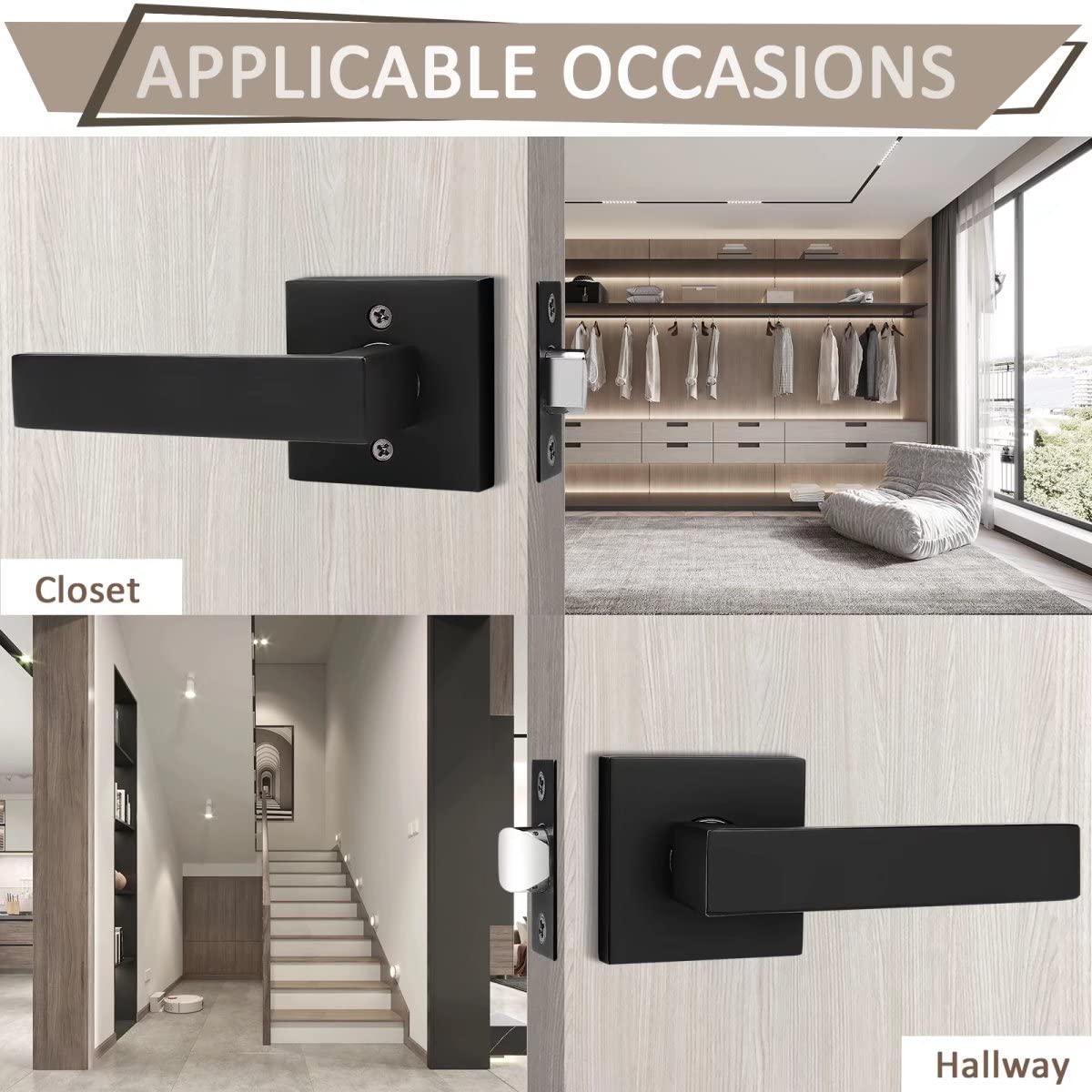 Probrico 6 Pack Matte Black Passage Door Handles - Interior Closet Door Knobs for Hallway, Bedroom & Office - Non-Locking Keyless Modern Door Lever Hardware - Reversible Left/Right Handed Installation