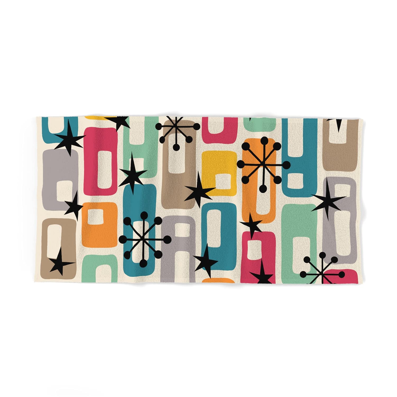 Mid Century Modern Atomic Sparkles 254 Bath Towel by Tony Magner Design - Soft Absorbent Cotton Towel for Bathroom, Spa & Beach Use
