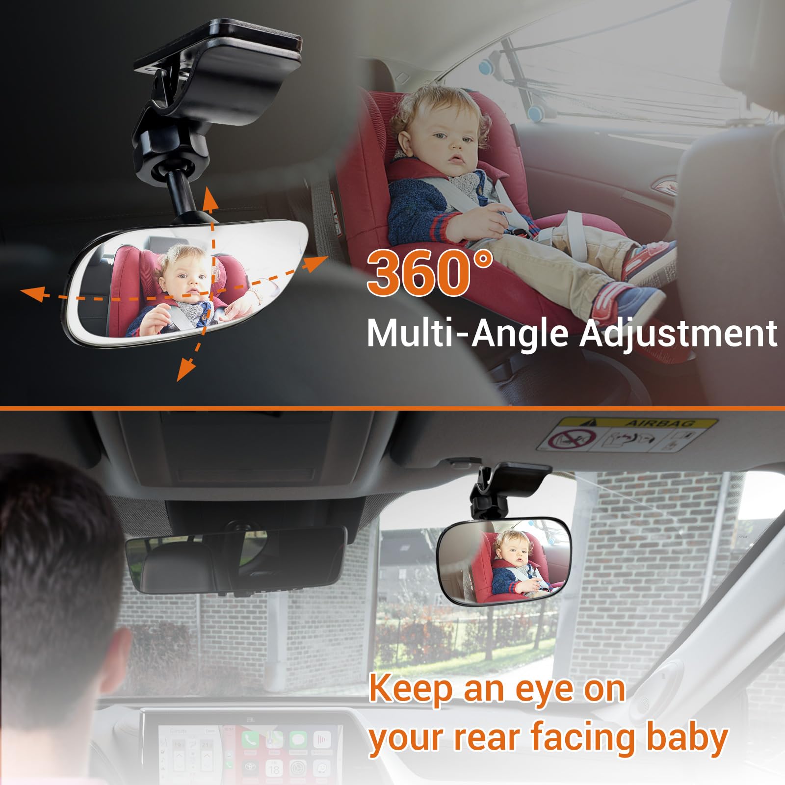 Baby Car Mirror for Rear Seat - Safe Adjustable 2-Pack for Children & Pets - Perfect for Travel, Road Trips, and Pet Safety in Vehicles