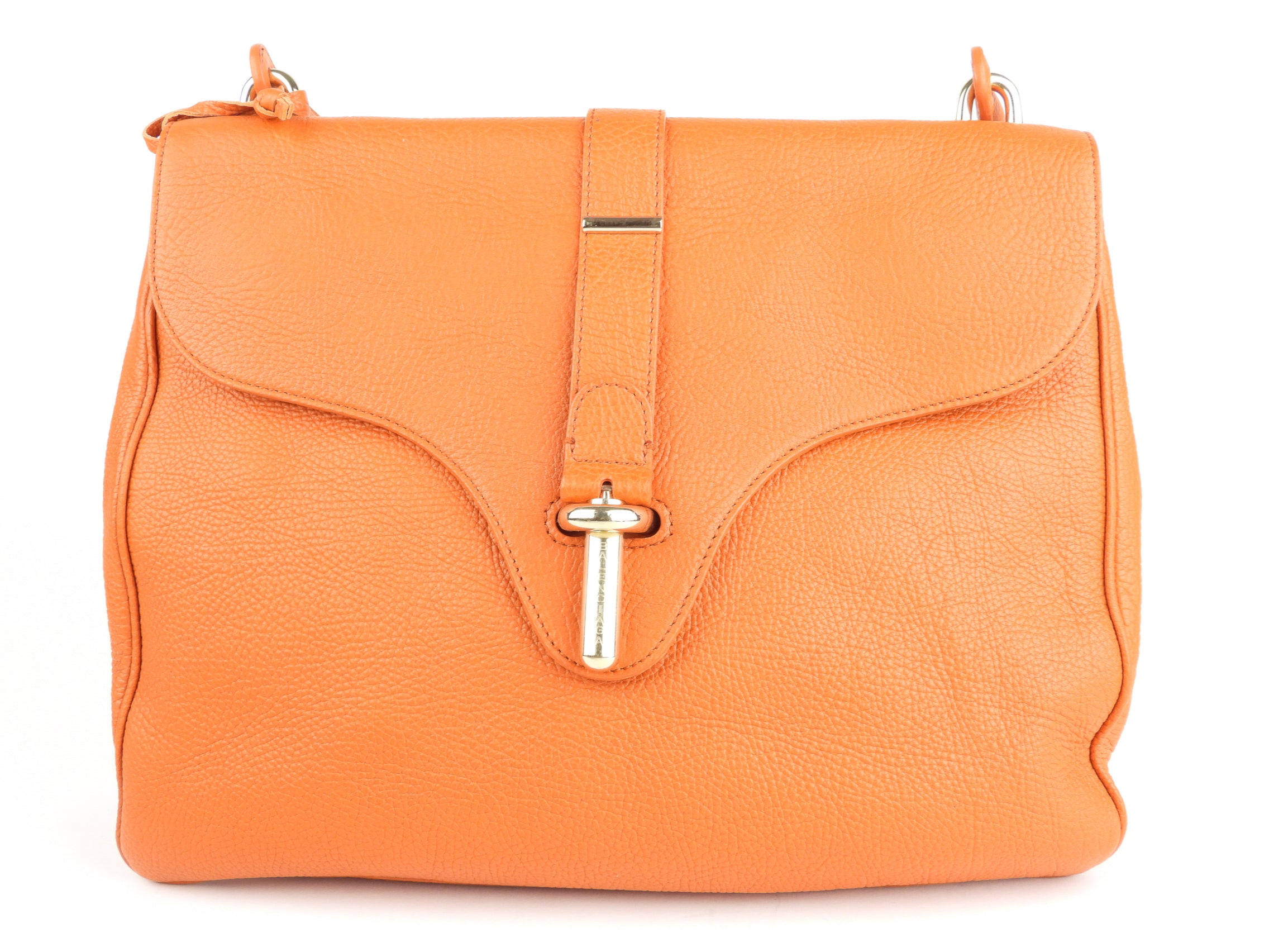 Balenciaga Orange Grained Calfskin Leather Tube Clasp Shoulder Bag for Women | Luxury Designer Handbag for Everyday Use, Work & Evening Out
