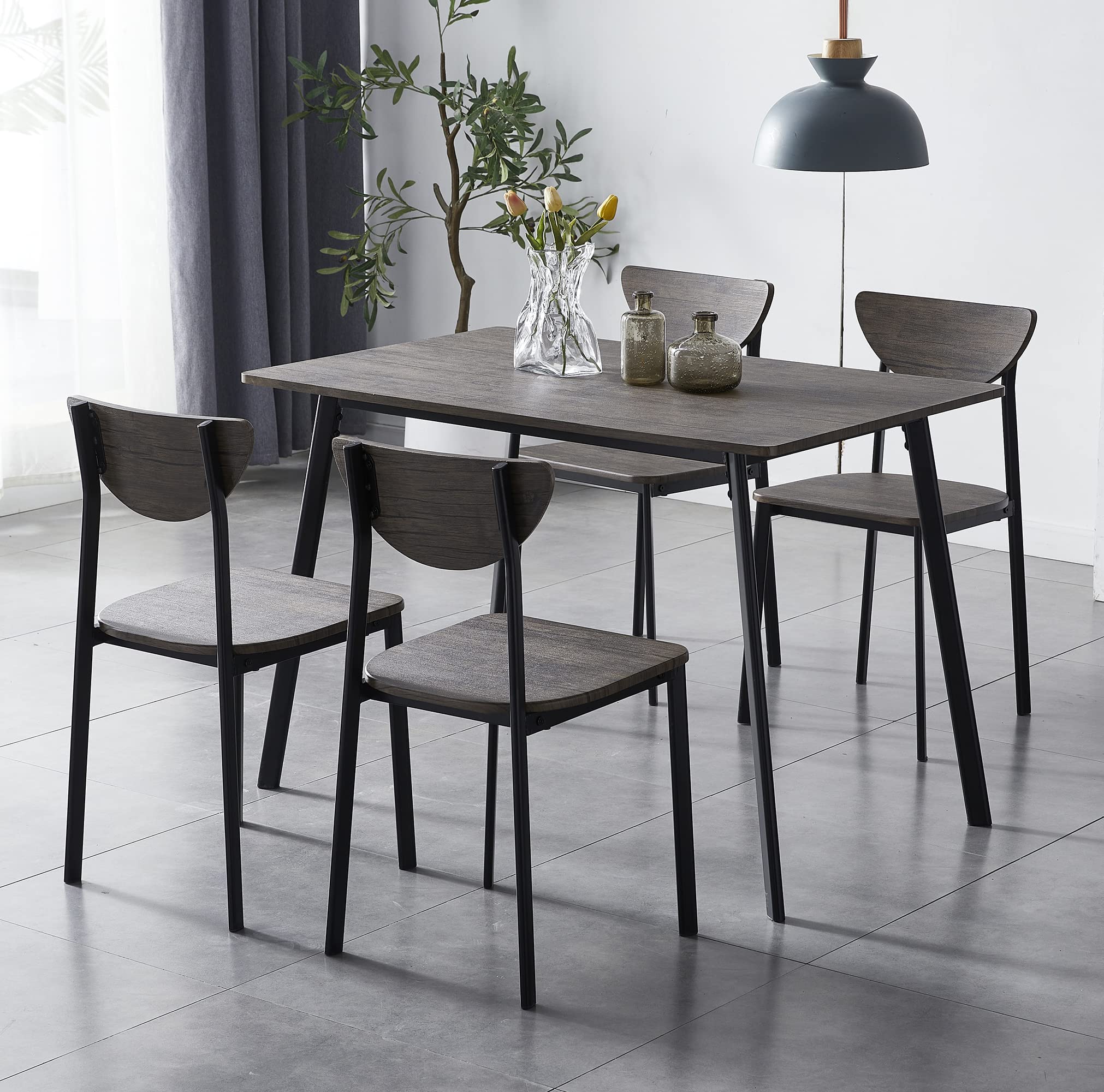 Modern Dining Table and Chairs Set - 4-Piece Metal Wood Effect Kitchen Table Set with Comfortable Chairs - Perfect for Small Spaces, Apartments, and Cozy Family Dinners