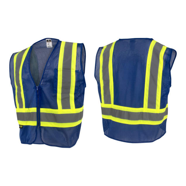 High Visibility Blue Safety Vest with Zipper - Reflective Work Vest for Construction, Road Workers & Outdoor Activities (1 Pack)