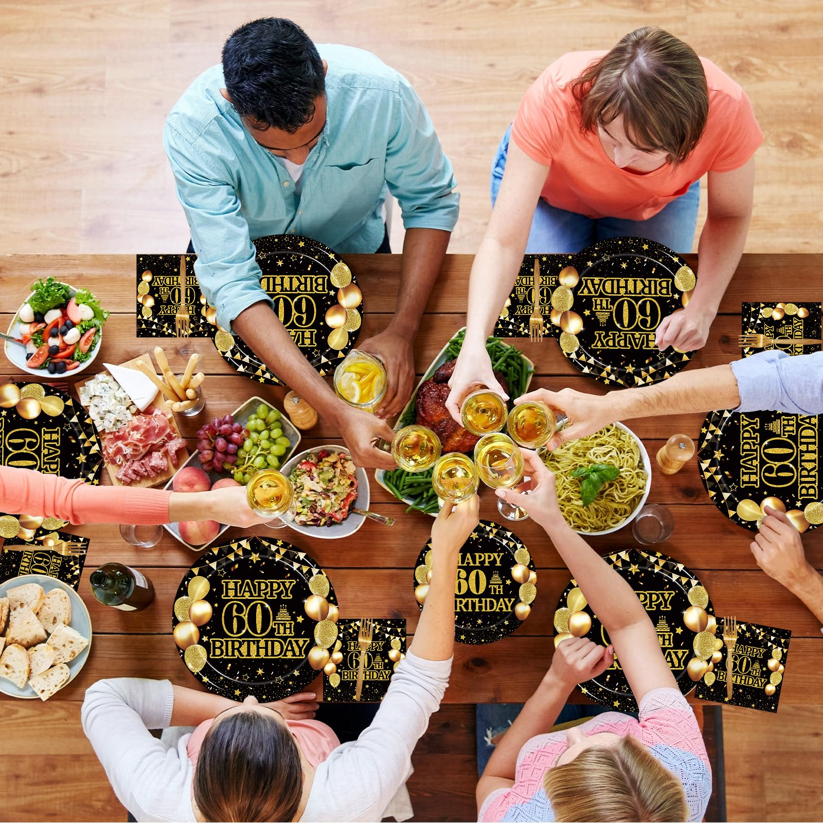 96-Piece 60th Birthday Party Tableware Set - Back in 1965 Themed Decorations for Men & Women | Cheers to 60 Years Disposable Paper Plates, Napkins, Forks & Favors (Serves 24) - Perfect for Milestone Celebrations, Retirement Parties & Golden Anniversary Events