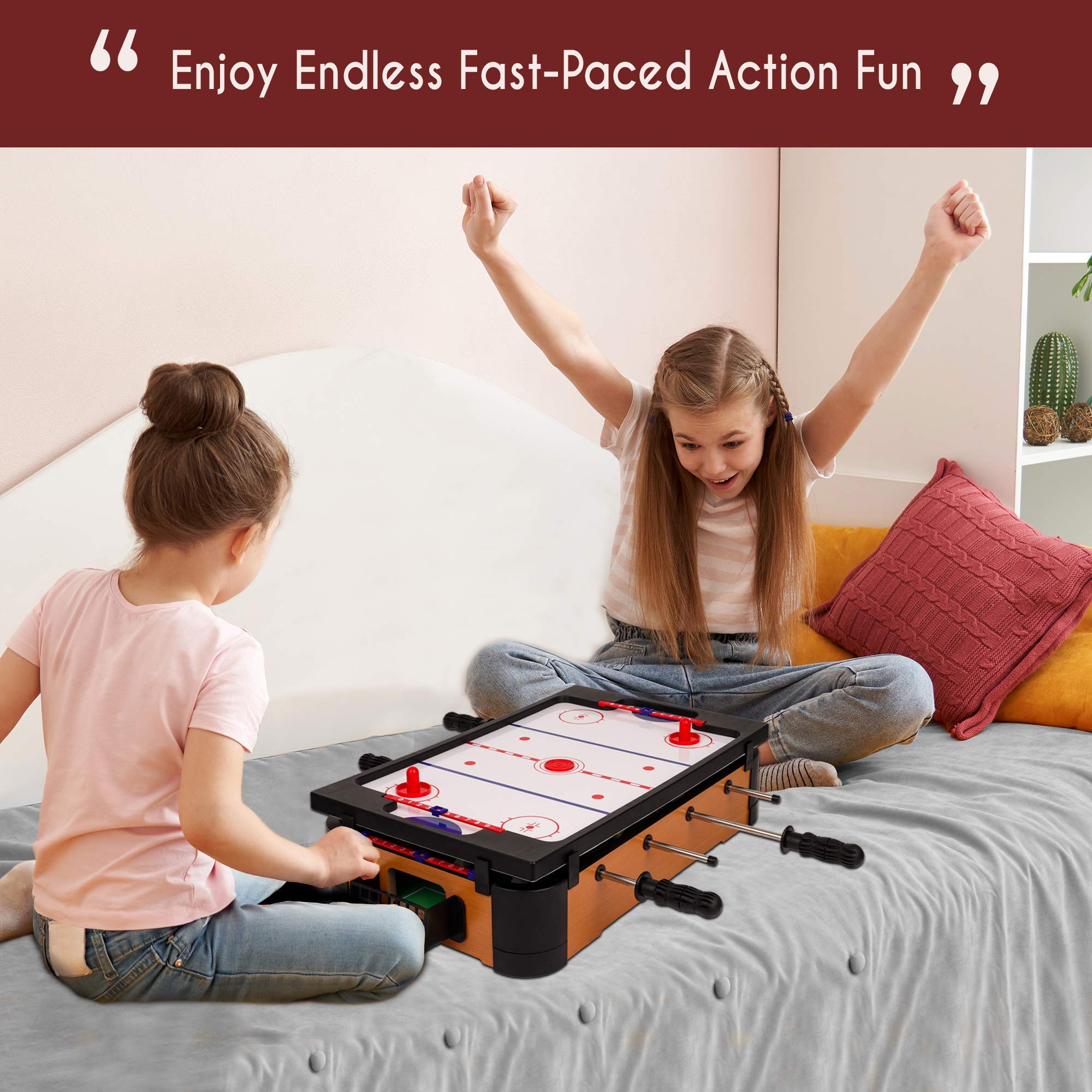 Mini Hockey Table Game for Kids - Fun Arcade Air Hockey Tabletop Game for Boys & Girls Ages 3+, Perfect Birthday Gift & Indoor Family Game Night Activity