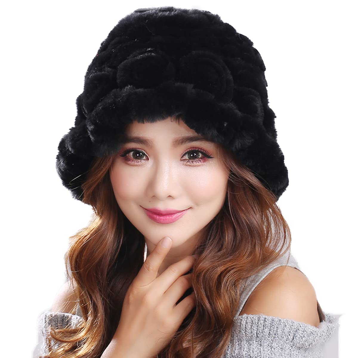 Women's Winter Warm Real Rex Rabbit Fur Hat - Soft & Cozy Travel, Outdoor, Skiing Cap for Cold Weather