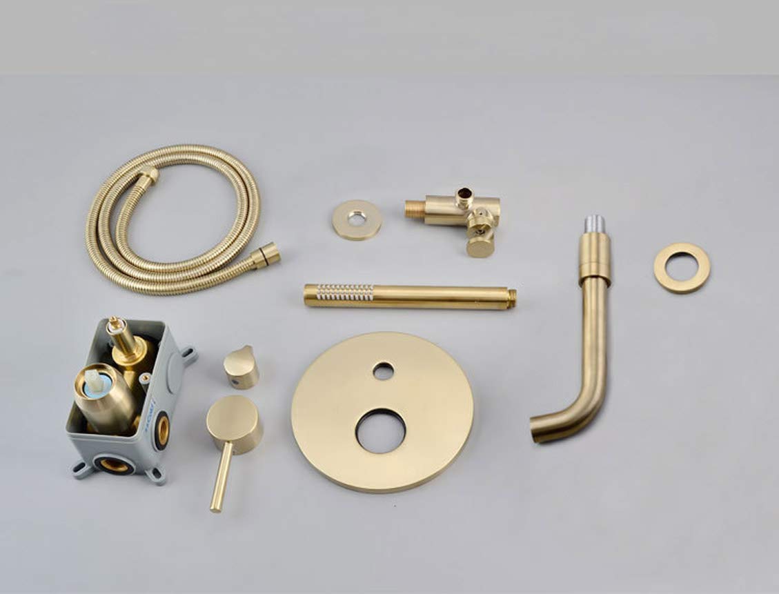 Luxury Brushed Gold Wall Mounted Bathtub Faucet Set - Solid Brass Shower Mixer Tap with Hand Shower for Bathroom & Spa - Perfect for Modern Home Renovation & Relaxing Bath Experience