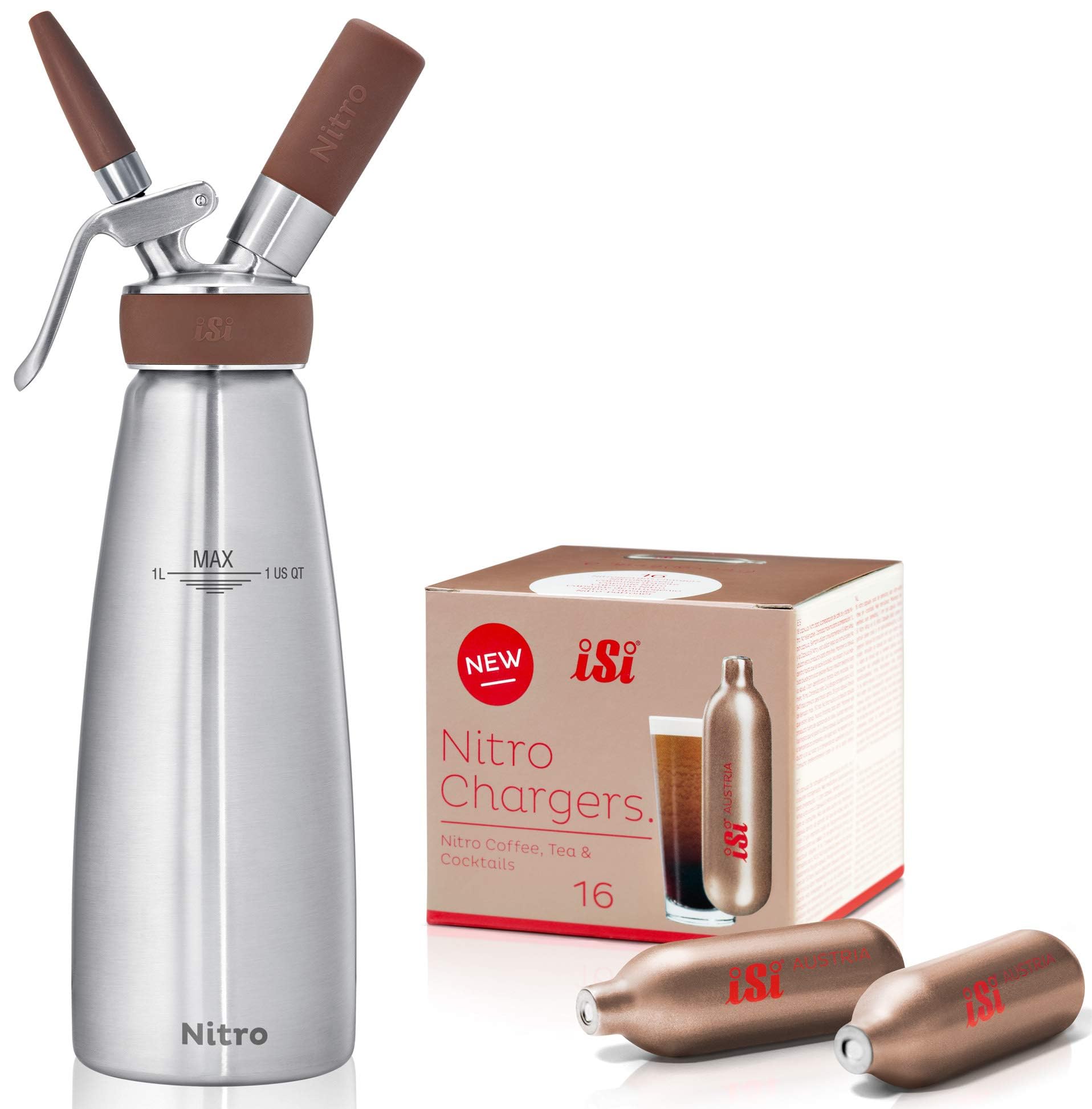 iSi 1 Quart Nitro Whip Cream Charger Dispenser - Case of 16 (Stainless Steel, Dishwasher Safe) - Perfect for Nitro Cold Brew Coffee, Cocktails & Desserts - Home Bar, Coffee Shop & Restaurant Use