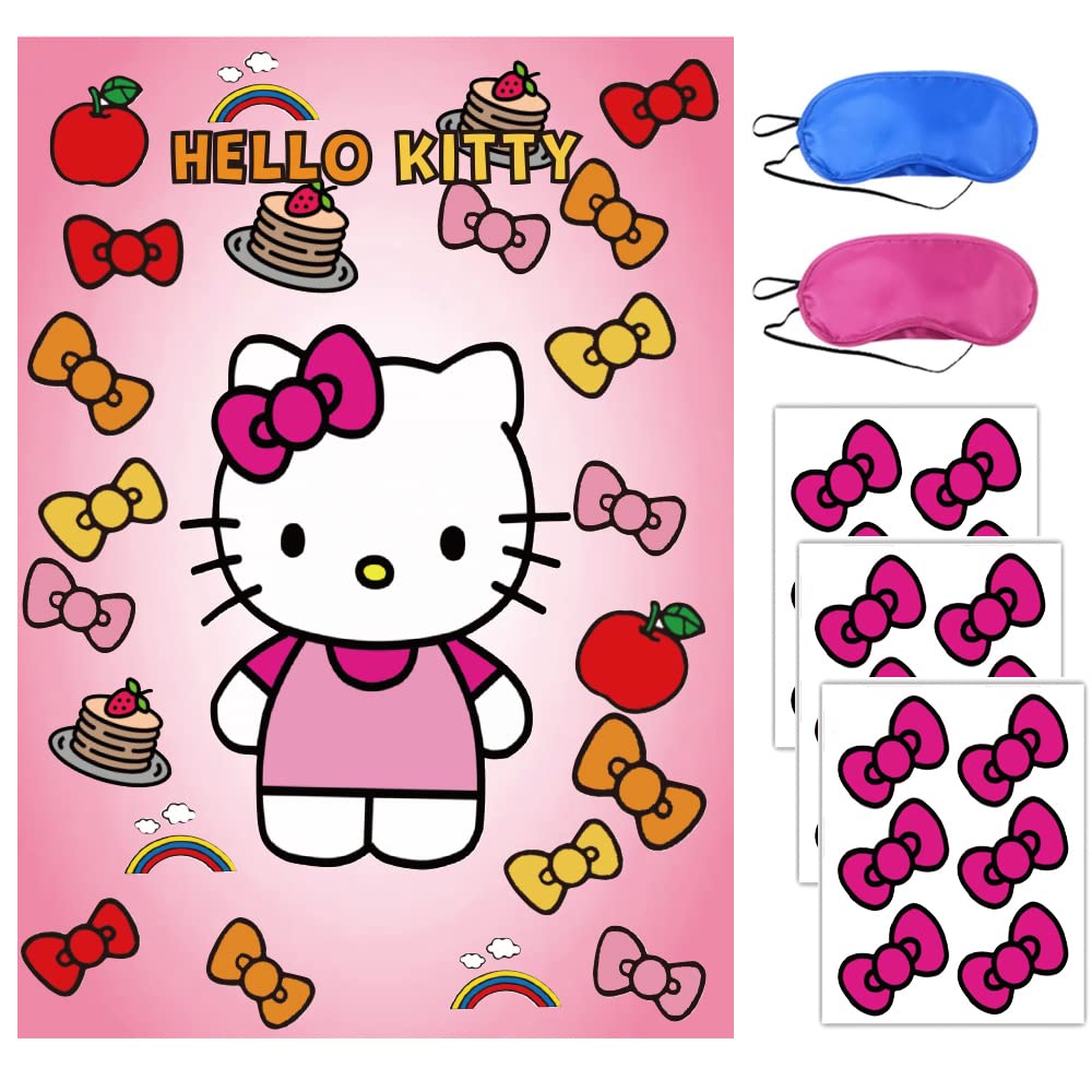 Hello Kitty Party Supplies Decorations Set - Pin The Bow on Hello Kitty Birthday Party Game with Large Poster | Perfect for Kids Birthday Parties, Themed Events & Hello Kitty Fan Celebrations