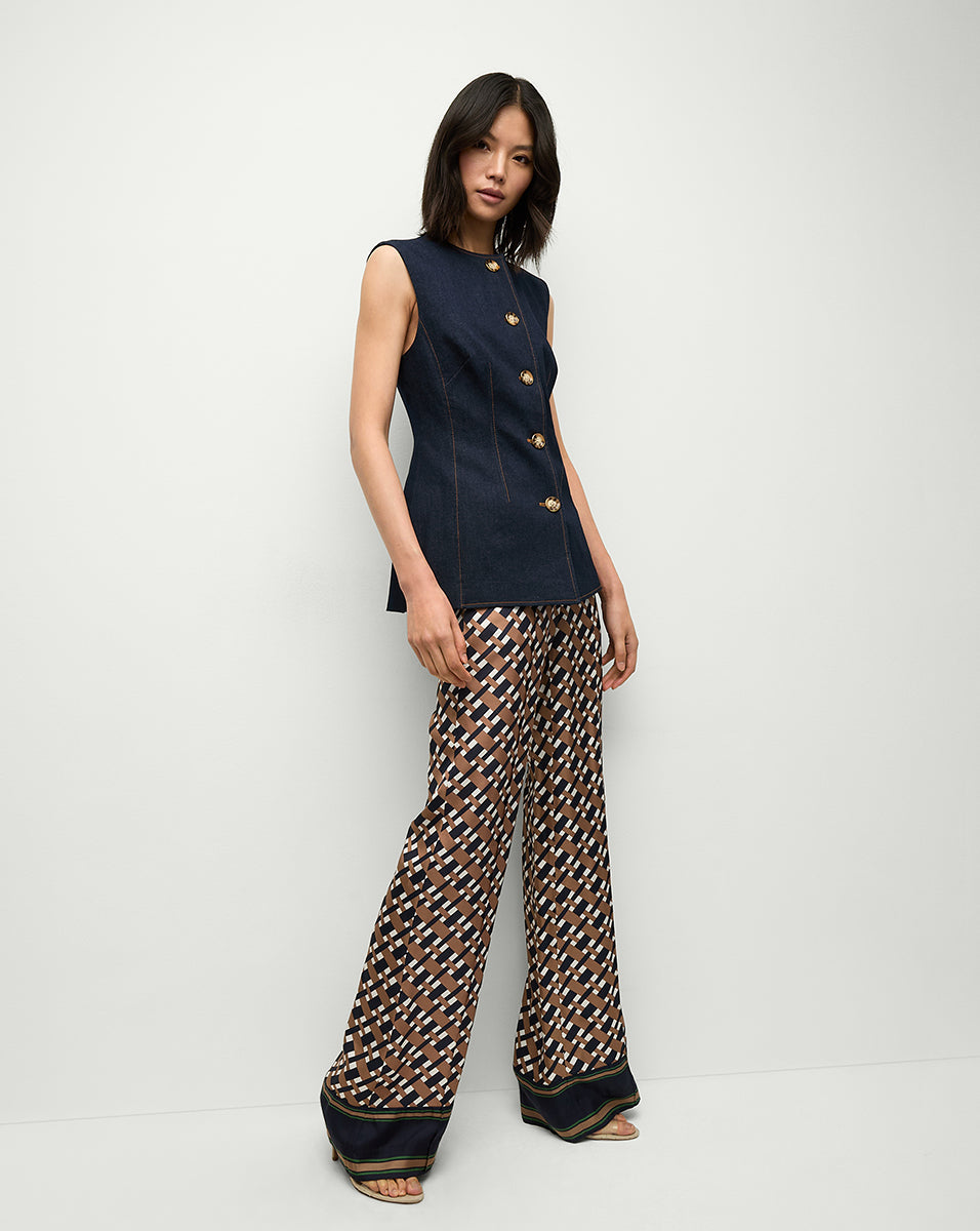 EDIA Women's Navy Blue Acorn Pants - Comfortable Stretch Trousers for Work, Office & Casual Wear
