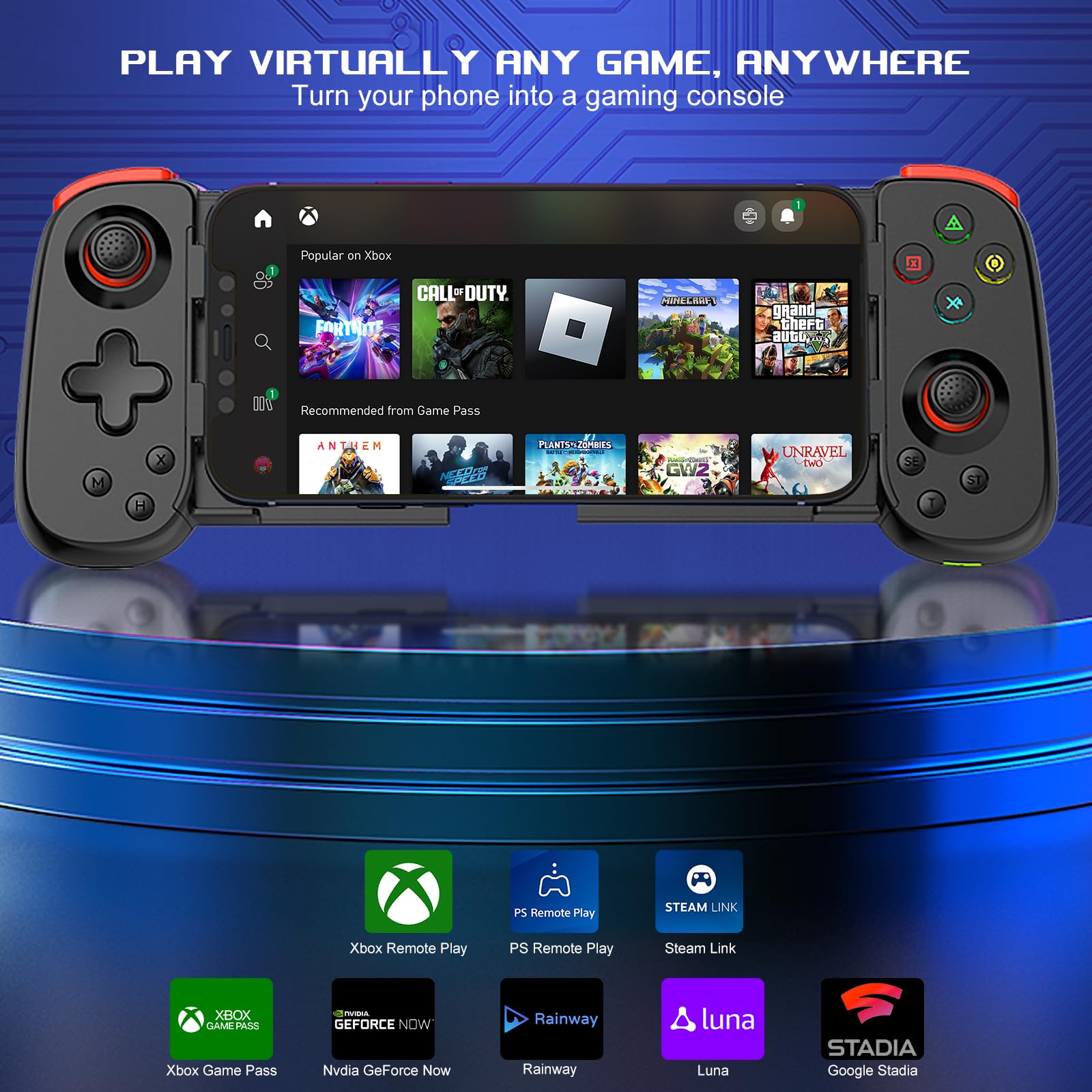 Wireless Mobile Game Controller for iPhone 16/15/14/iPad & Galaxy S24/23/22/Android - Compatible with Xbox Cloud Gaming, PS Remote Play, Call of Duty Warzone Mobile, Genshin Impact, Roblox & Diablo - Perfect for Cloud Gaming & Mobile Gaming on the Go