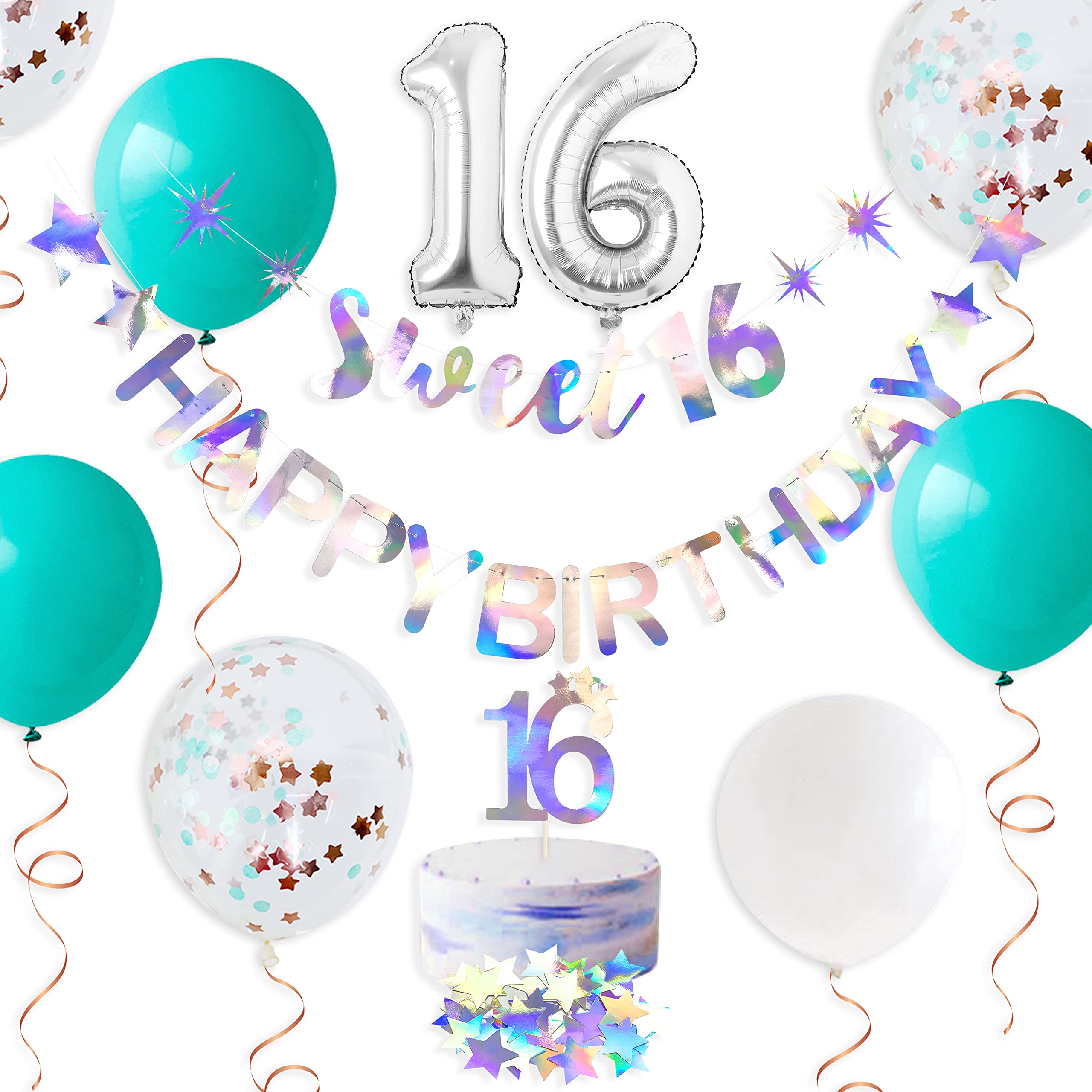 Sweet 16 Birthday Banner Garland - Iridescent Happy Birthday Sign for Sweet Sixteen Party Decorations & Supplies | Perfect for 16th Birthday Party Backdrops, Photo Booths & Wall Decor