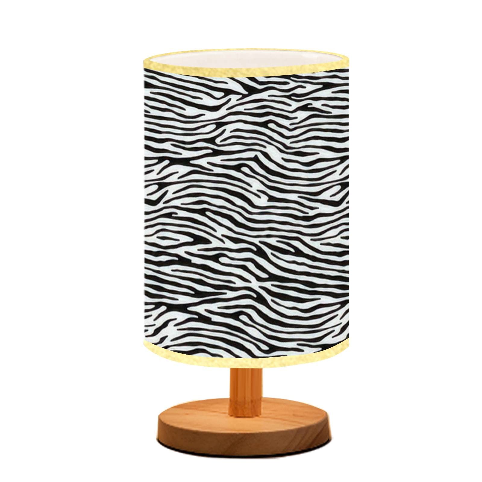 Dimmable Zebra Print Wood Base Table Lamp with Flaxen Fabric Shade - Nightstand & Bedroom Lighting for Modern Living Room Decor | Perfect for Reading, Relaxing & Creating Cozy Ambiance