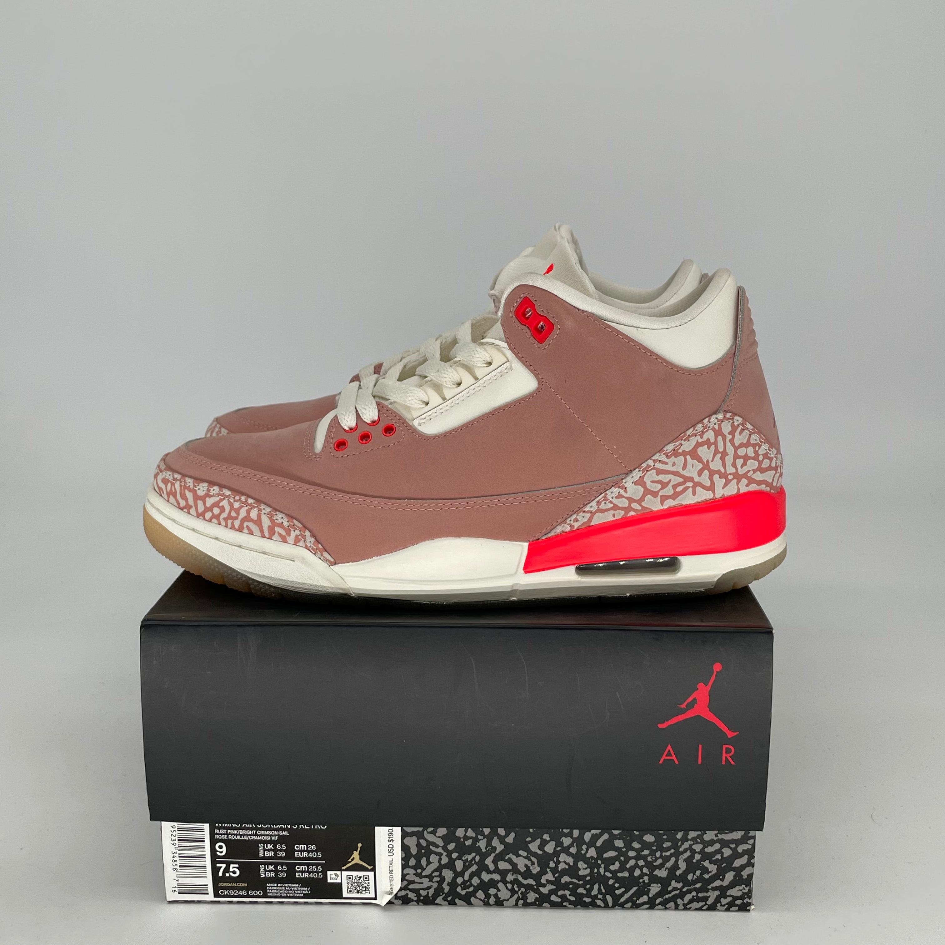 AIR JORDAN 3 Rust Pink Women's Shoes Size 7.5/9W - Style CK9246-600 | Retro Basketball Sneakers for Women, Casual Wear & Street Fashion