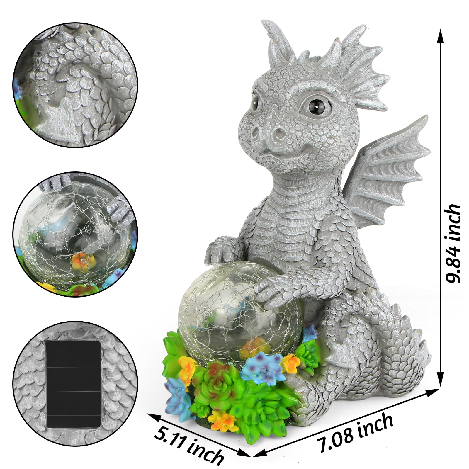 Solar LED Dragon Garden Statue Holding Magic Orb - Outdoor Lawn Decor for Patio, Balcony, Yard | Unique Gift for Mom & Grandma | Perfect for Nighttime Garden Lighting & Holiday Decorations