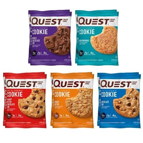 Quest Nutrition Protein Cookie Assorted Variety Pack - High Protein, Low Carb, Gluten Free Snacks - 5 Delicious Flavors (10 Count) for Post-Workout Recovery, Keto Diet & Healthy On-The-Go Snacking