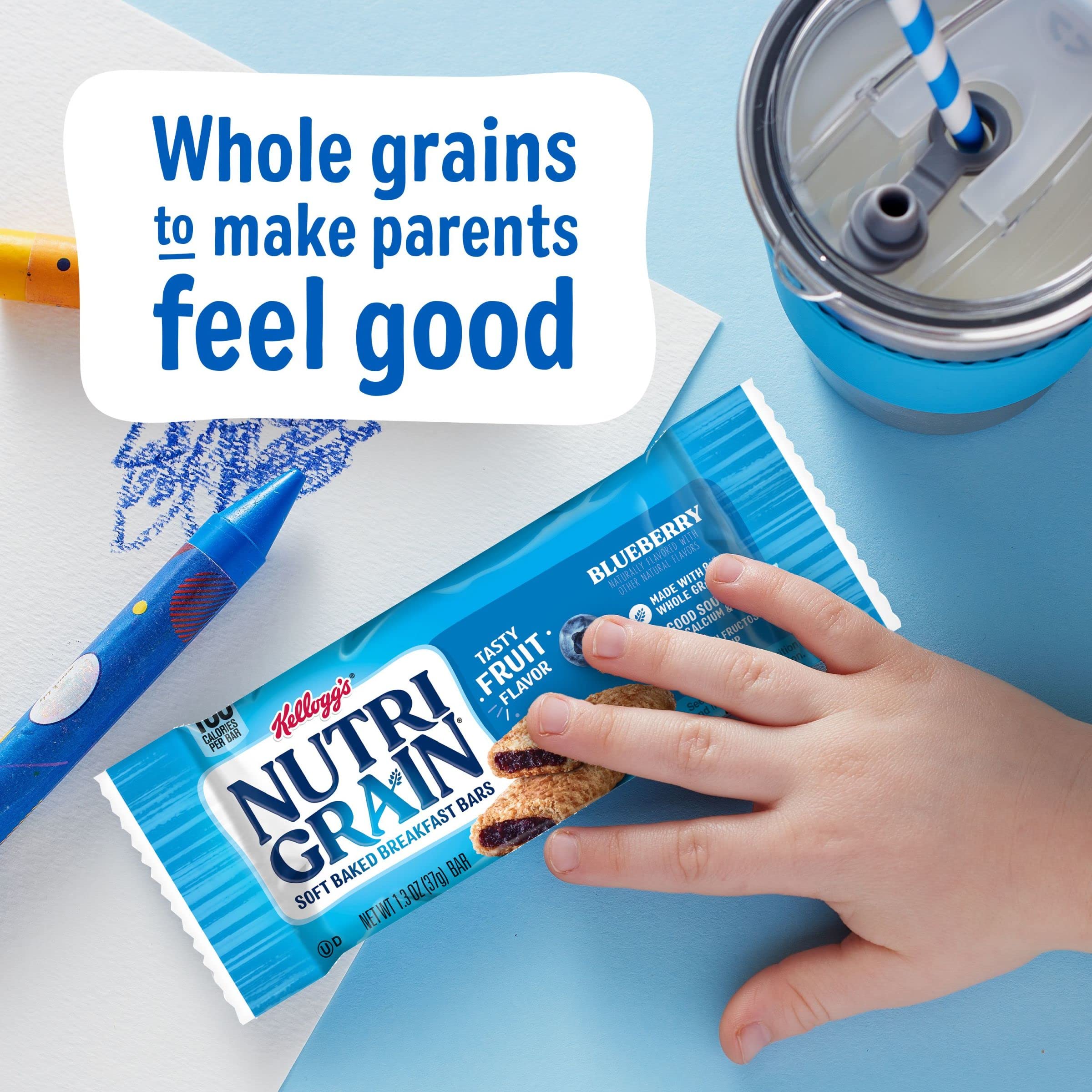 Nutri-Grain Soft Baked Breakfast Bars - Whole Grain Blueberry Snacks for Kids - 10.4oz Box (8 Bars) - Perfect for School Lunches & On-the-Go Snacking