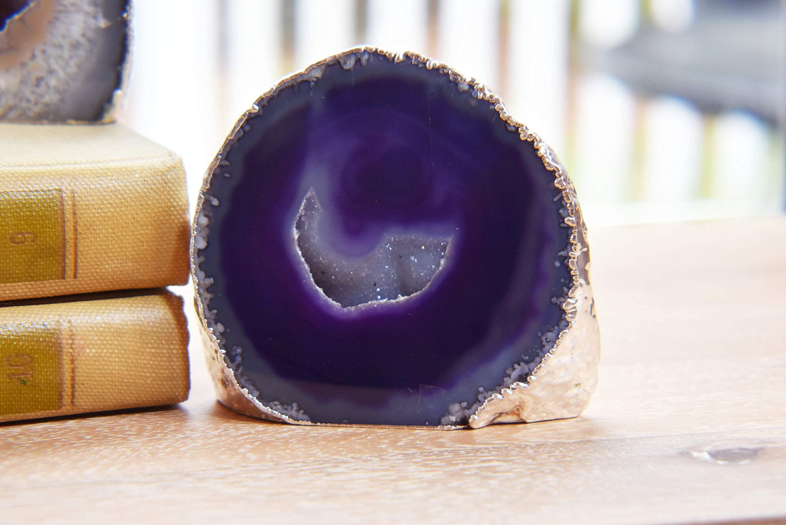 Premium Small Purple Agate Geode with Silver Trim - Natural Crystal Decor for Home, Office & Meditation Space | Nature's Decorations