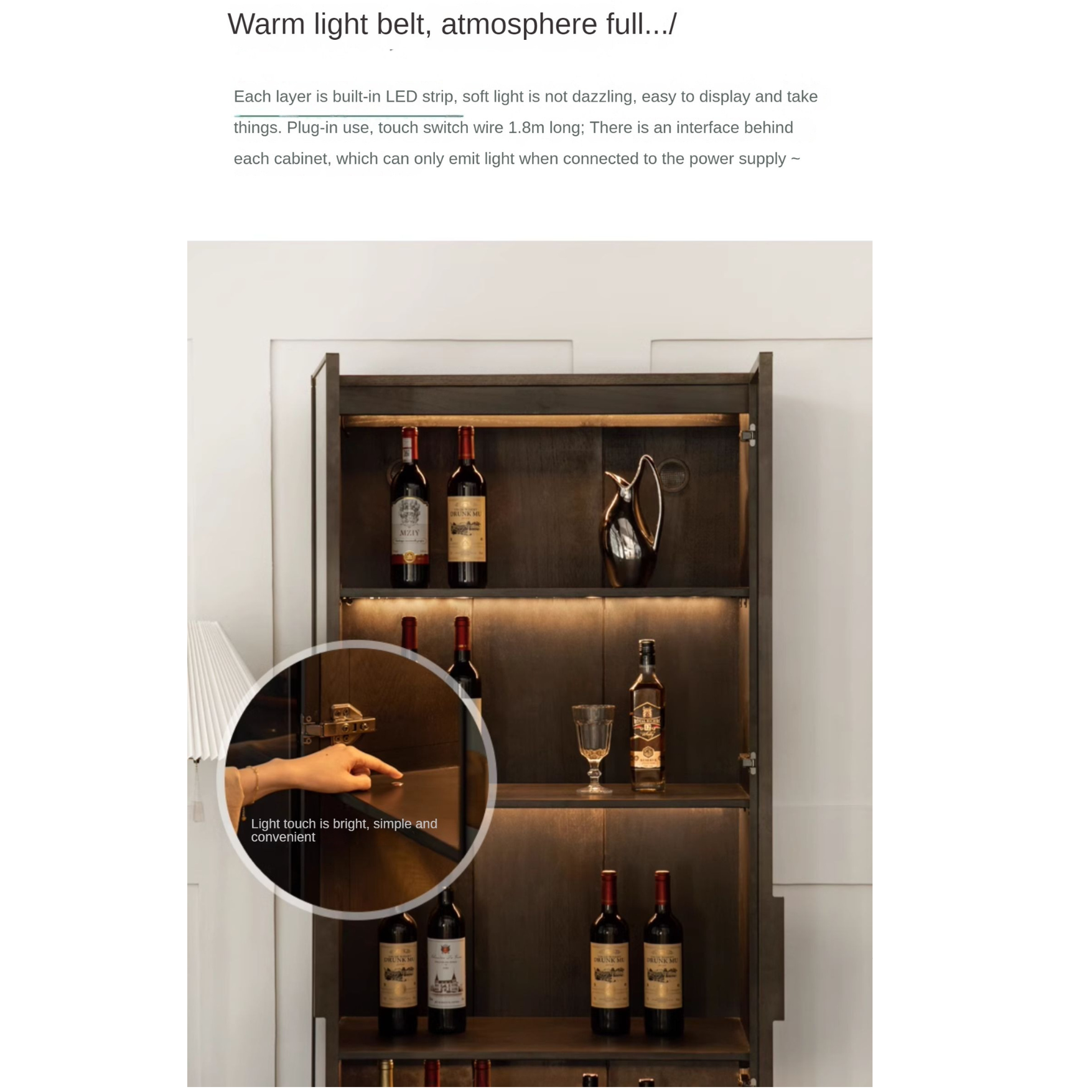 Premium Oak Solid Wood Wine Cabinet with Glass Doors - Elegant Display for Wine Bottles, Perfect for Dining Room, Bar, or Home Cellar Storage