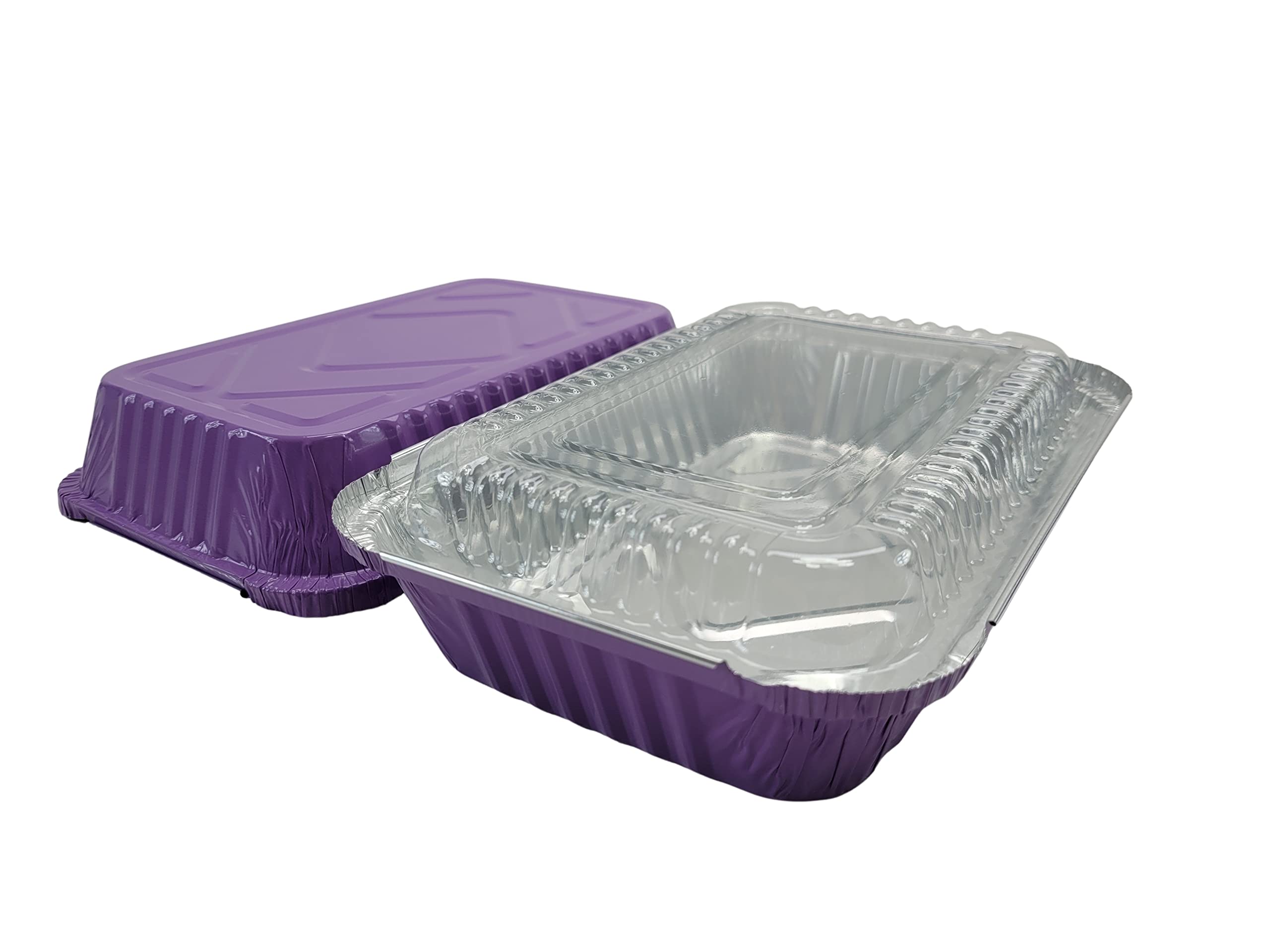 KitchenDance 1.5 LB Colored Aluminum Foil Oblong Pans with Plastic Lids - Durable Shallow Foil Containers for Cooking, Baking, Freezing & Food Storage - Perfect for Commercial Kitchens, Home Use, Meal Prep & Party Serving (6417P)