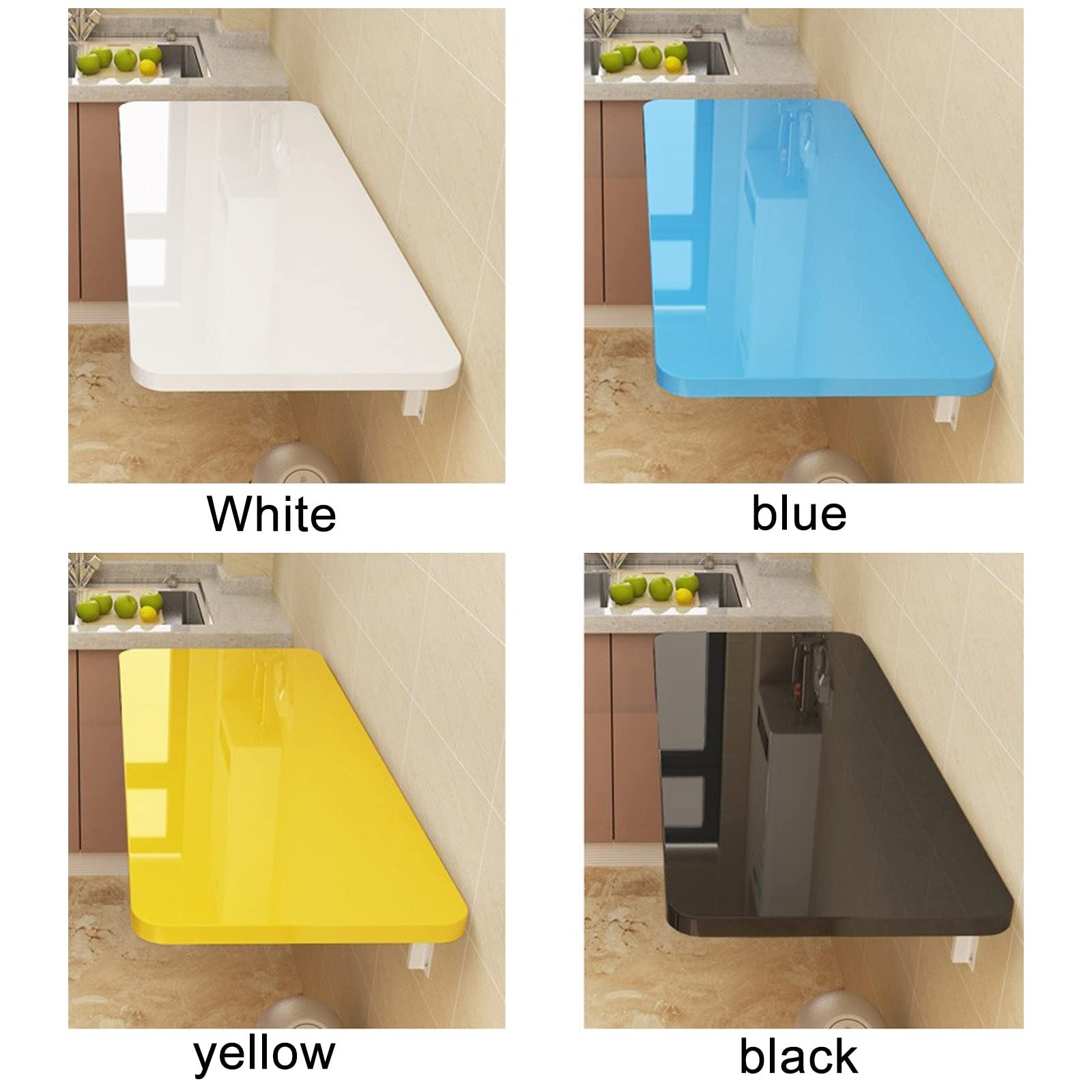 LIGUOYI Wall Mounted Folding Computer Desk 20-47 Inches Adjustable Drop Leaf Table with Floating Shelf Bracket - Space Saving Kitchen Dining Table for Small Spaces (Blue, Yellow, White, Black) | Perfect for Home Office, Bedroom, Bathroom & Kitchen Use