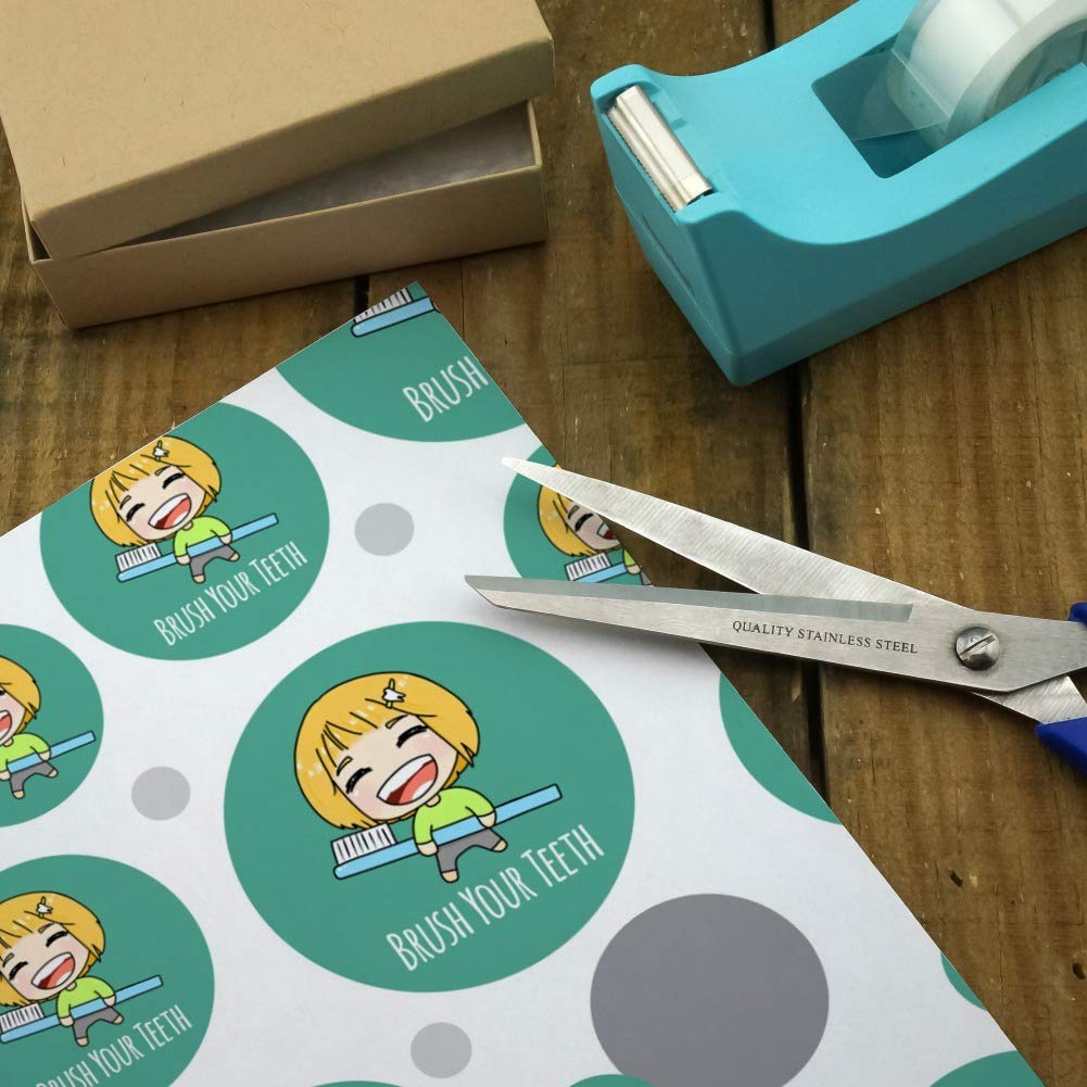 Kawaii Chibi Toothbrush Design Gift Wrap Paper Roll - Cute Dental Hygiene Themed Wrapping for Birthdays, Party Favors & Dental Awareness Events