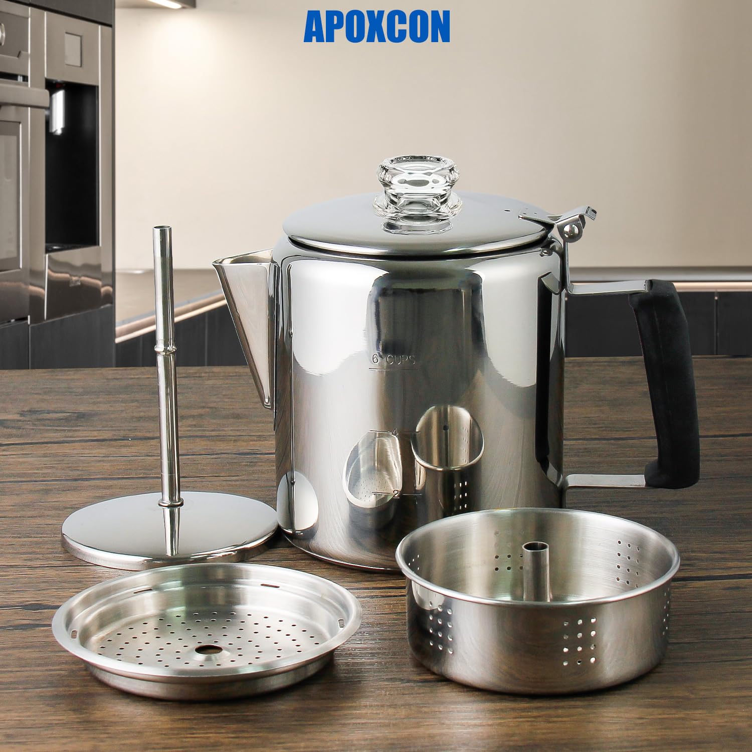 Premium Stainless Steel Stove Top Percolator Coffee Maker - 6 Cup Camping Coffee Pot with Borosilicate Glass Knob & Heat-Resistant Handle for Campfire, Induction Cooker & Home Use - Durable Multi-Use Coffee Brewer for Outdoor Adventures & Daily Brewing