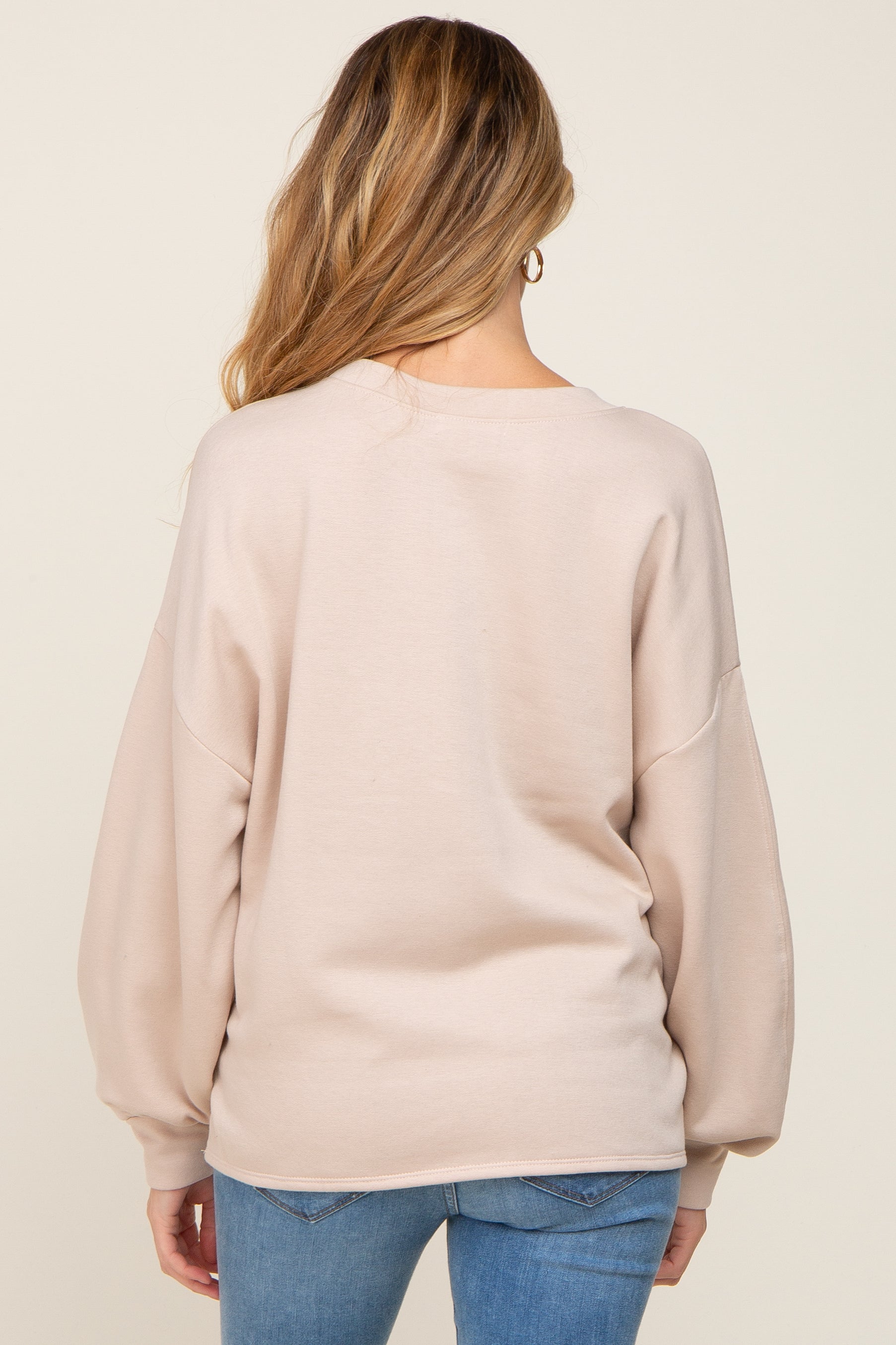 Soft Beige Long Sleeve Maternity Top - Comfortable Stretchable Pregnancy Shirt for Women | Perfect for Casual Wear, Office & Baby Showers