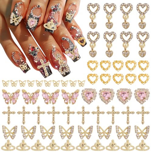 64Pcs Gold Butterfly Nail Charms