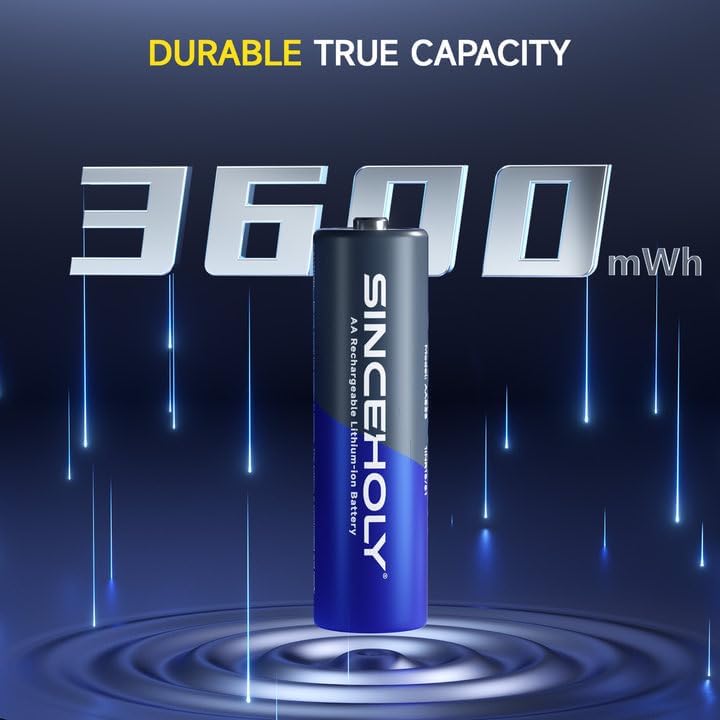 8 Pack Rechargeable Lithium AA Batteries with Fast Charger - 1.5V High Power 3600mWh Double A Li-ion Batteries (2000+ Cycles) - Perfect for Cameras, Flashlights, Toys & Smart Home Devices