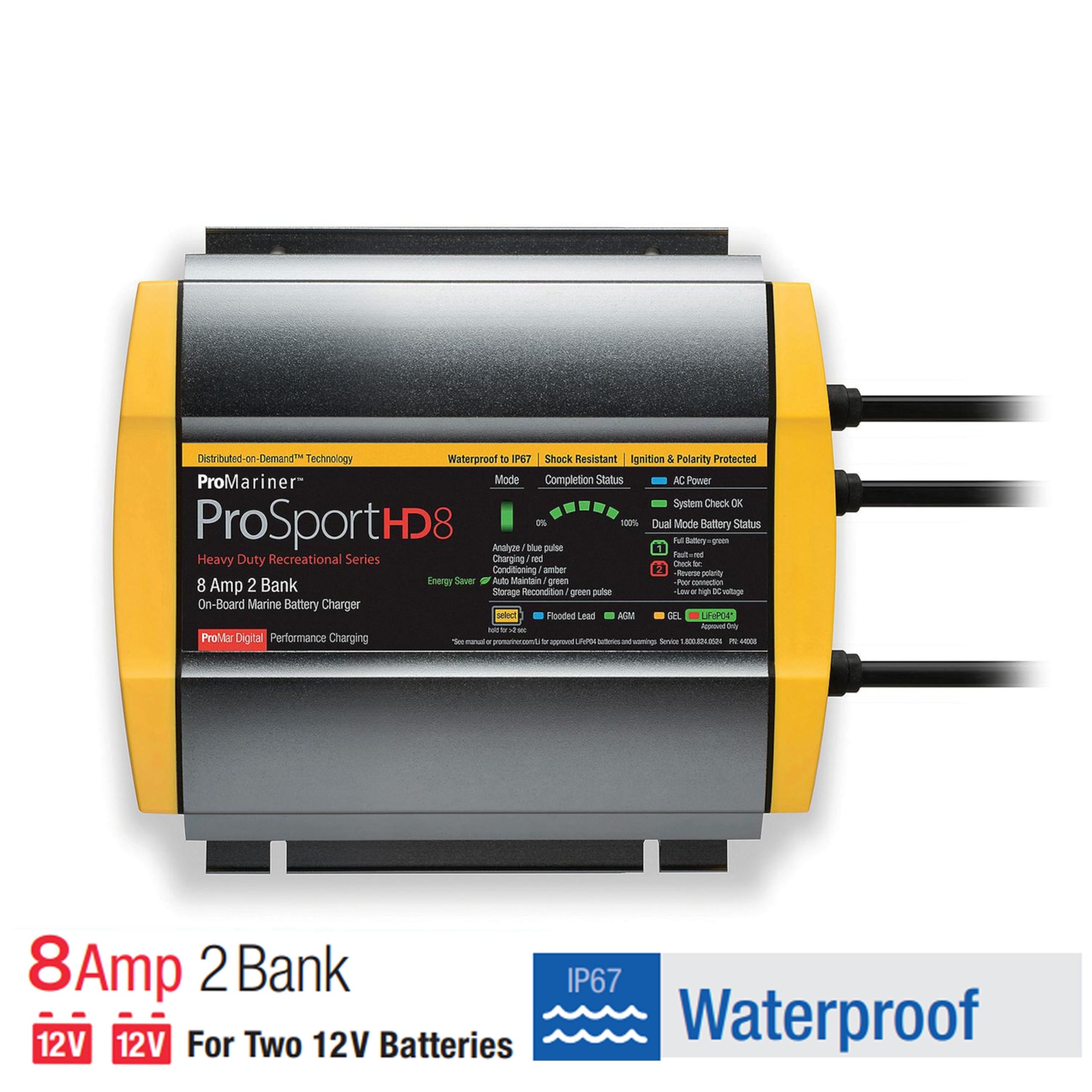 ProMariner 44008 ProSport HD Waterproof Marine Battery Charger - 8 Amp 2 Bank for Boats, Yachts & RVs | Perfect for Saltwater & Freshwater Use