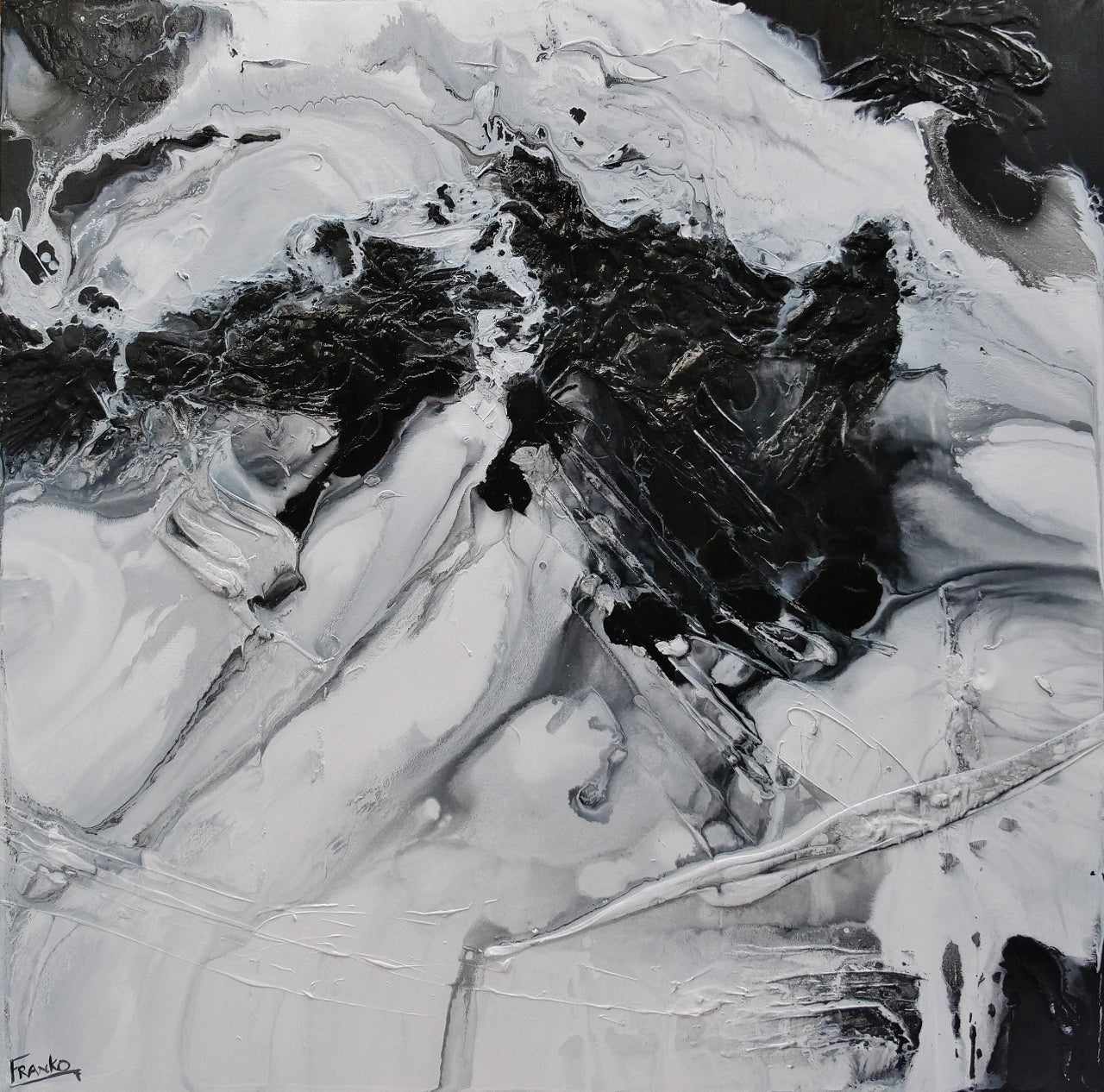 120cm x 120cm Black & White Textured Abstract Canvas Painting - Modern Wall Art for Living Room, Bedroom & Office Decor