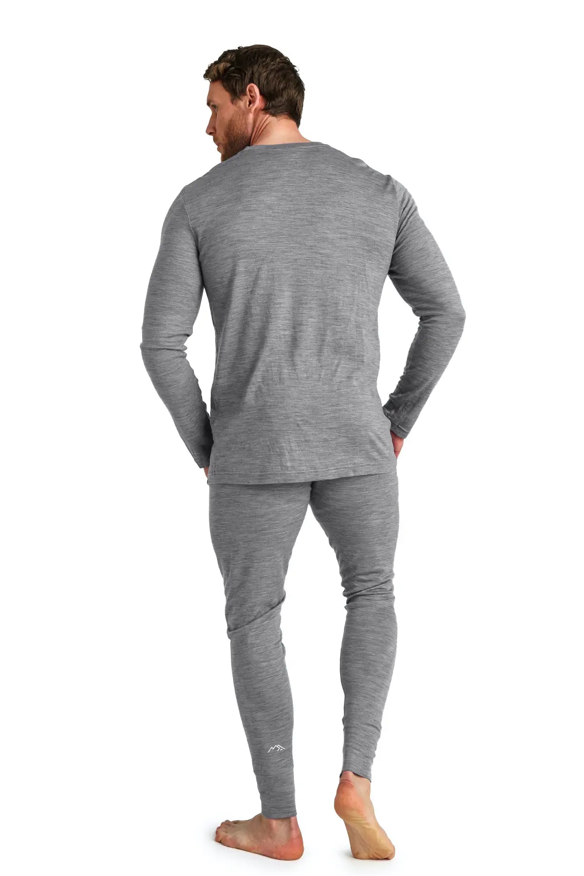 Men's Merino Wool Thermal Underwear Set - 165 GSM Heathered Grey - Base Layer for Winter Hiking, Skiing & Cold Weather Activities