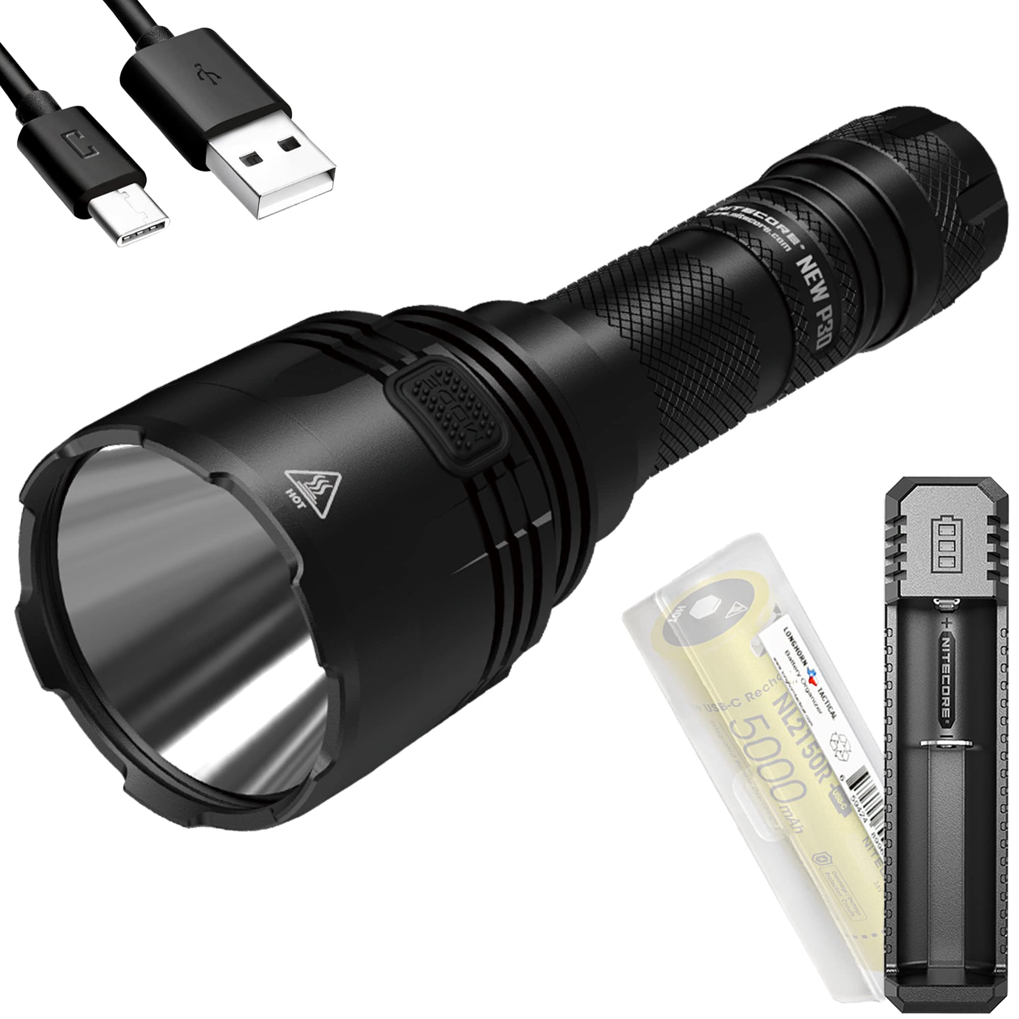 Nitecore P30 1000 Lumen Tactical Flashlight with 676 Yard Beam Distance | Rechargeable Hunting Light with UI1 Charger & LumenTac Organizer | Perfect for Outdoor Adventures, Camping, and Night Hunting