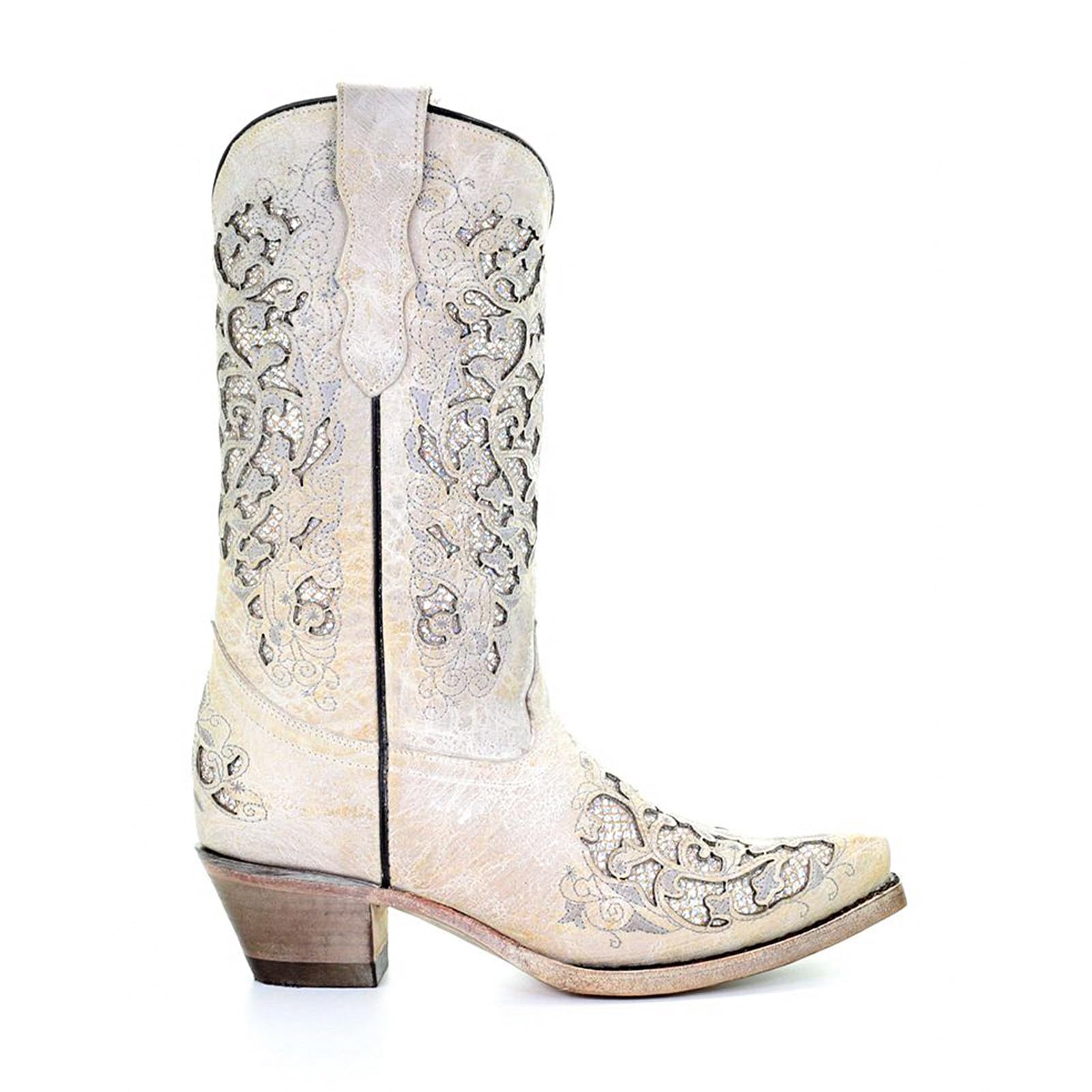 **White Glitter Inlay & Embroidery Snip Toe Cowboy Boots for Girls | Low Heel Leather Western Cowgirl Boots for Teens | Perfect for Rodeo, Line Dancing & Country Fashion**
