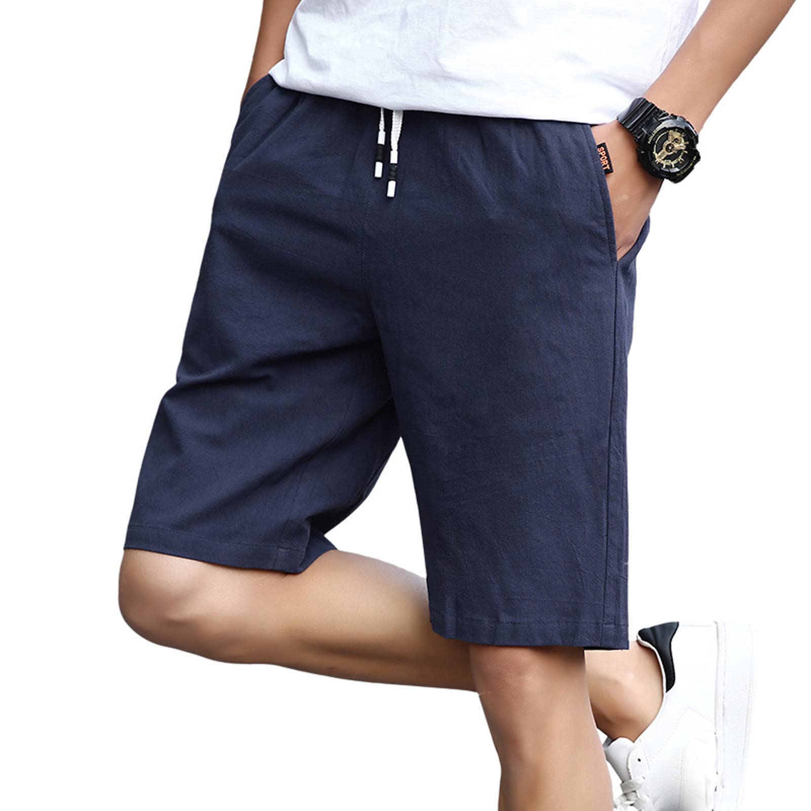 NIUQI Men's Cotton Casual Shorts - Elastic Waistband with Drawstring, Gym Workout Athletic Shorts with Slash Pockets | Perfect for Running, Training & Summer Outdoor Activities