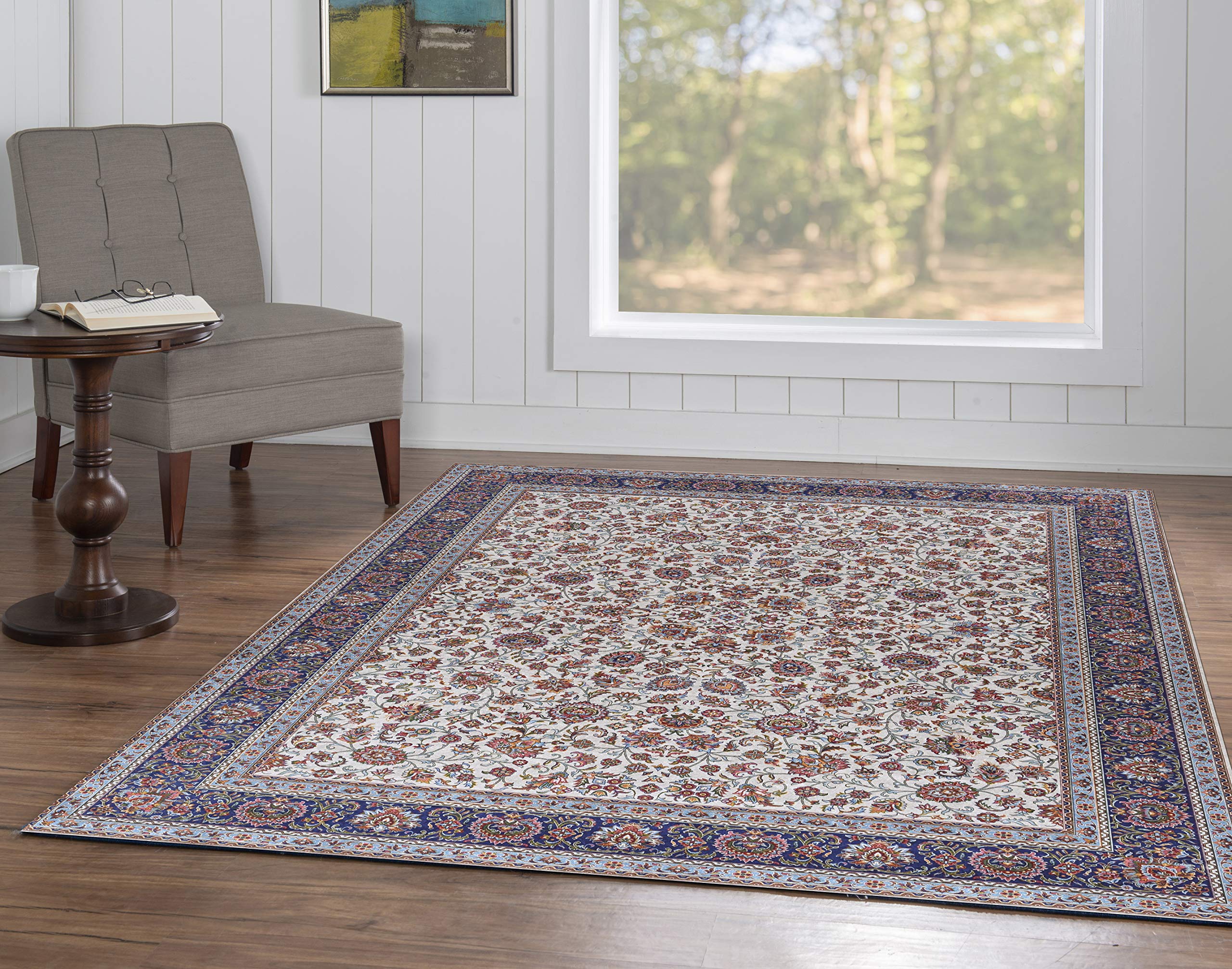 Linon Honora Santee Ivory Blue 5x7 Area Rug - Soft Plush Living Room Bedroom Carpet for Home Decor
